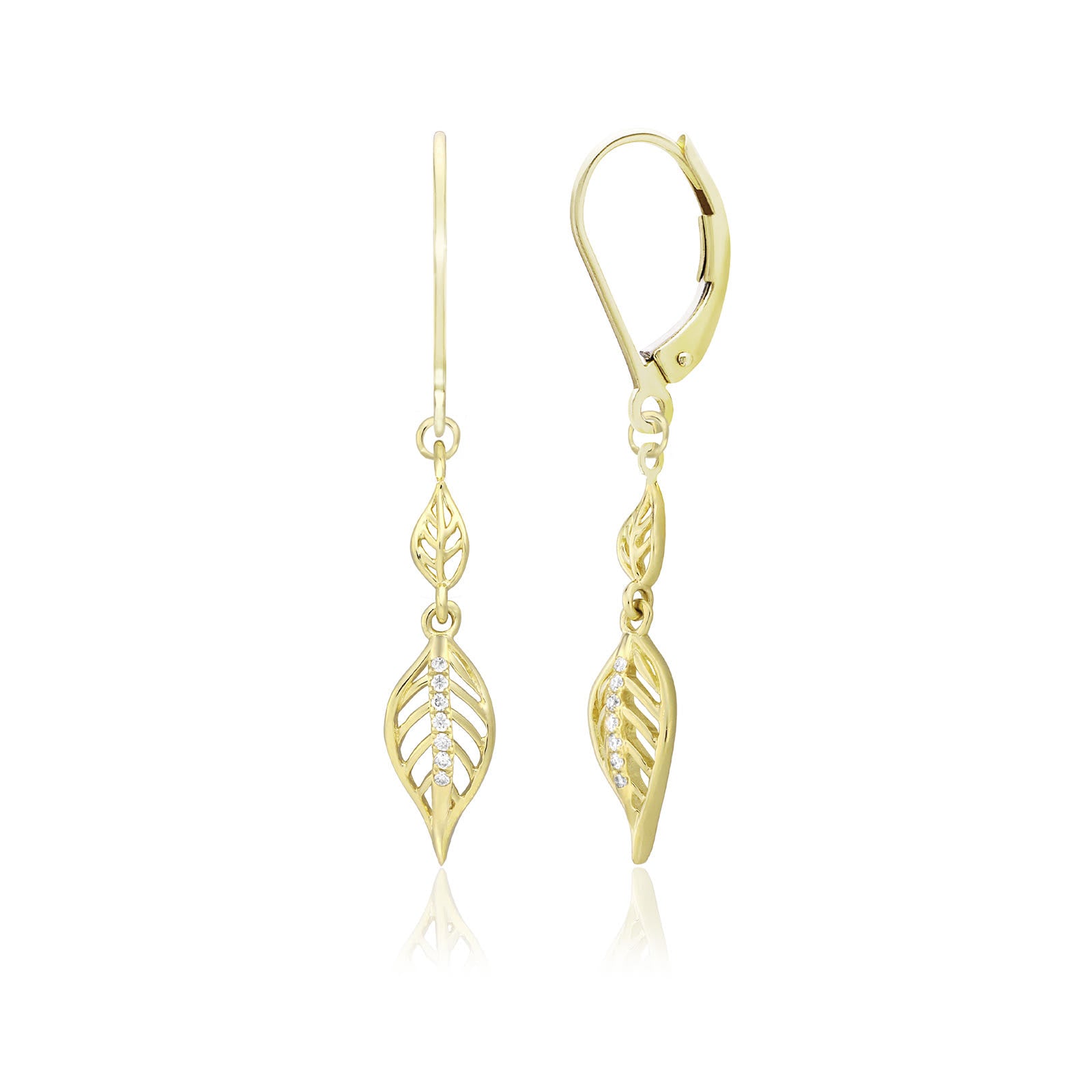Diamond Maile Leaf Leverback Earrings