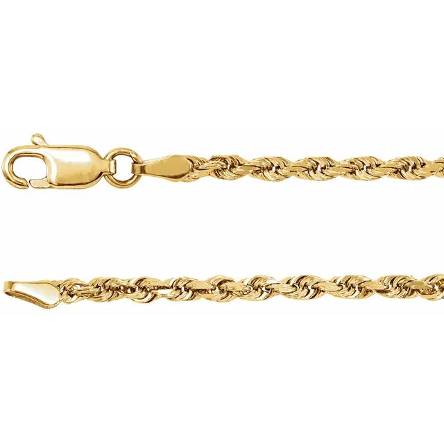 14K Yellow 2.5 mm Diamond-Cut Rope Chain