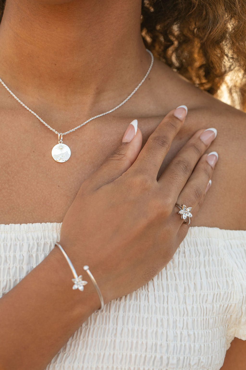 Marquise White Sapphire Plumeria Open Bangle 12mm