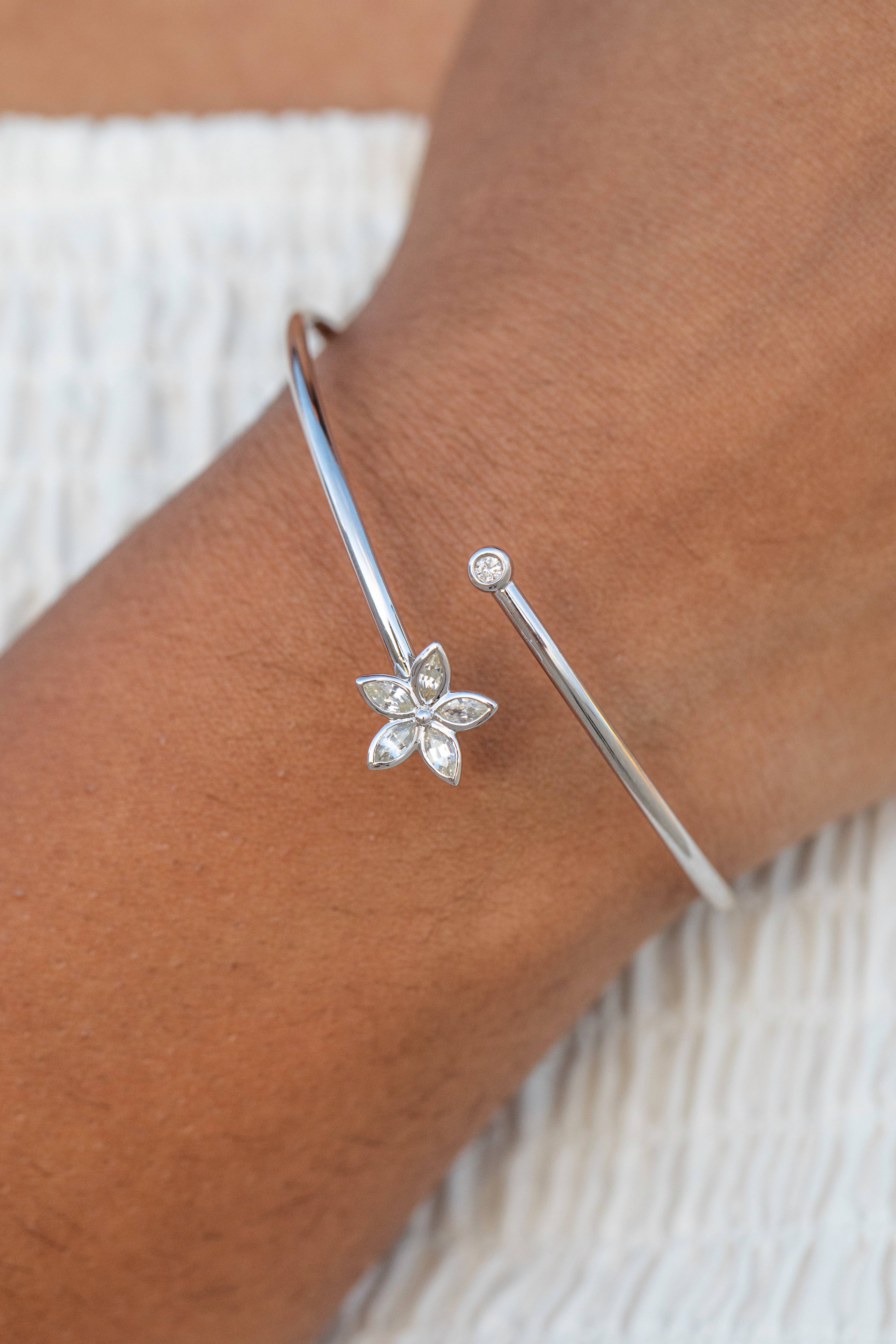 Marquise White Sapphire Plumeria Open Bangle 12mm