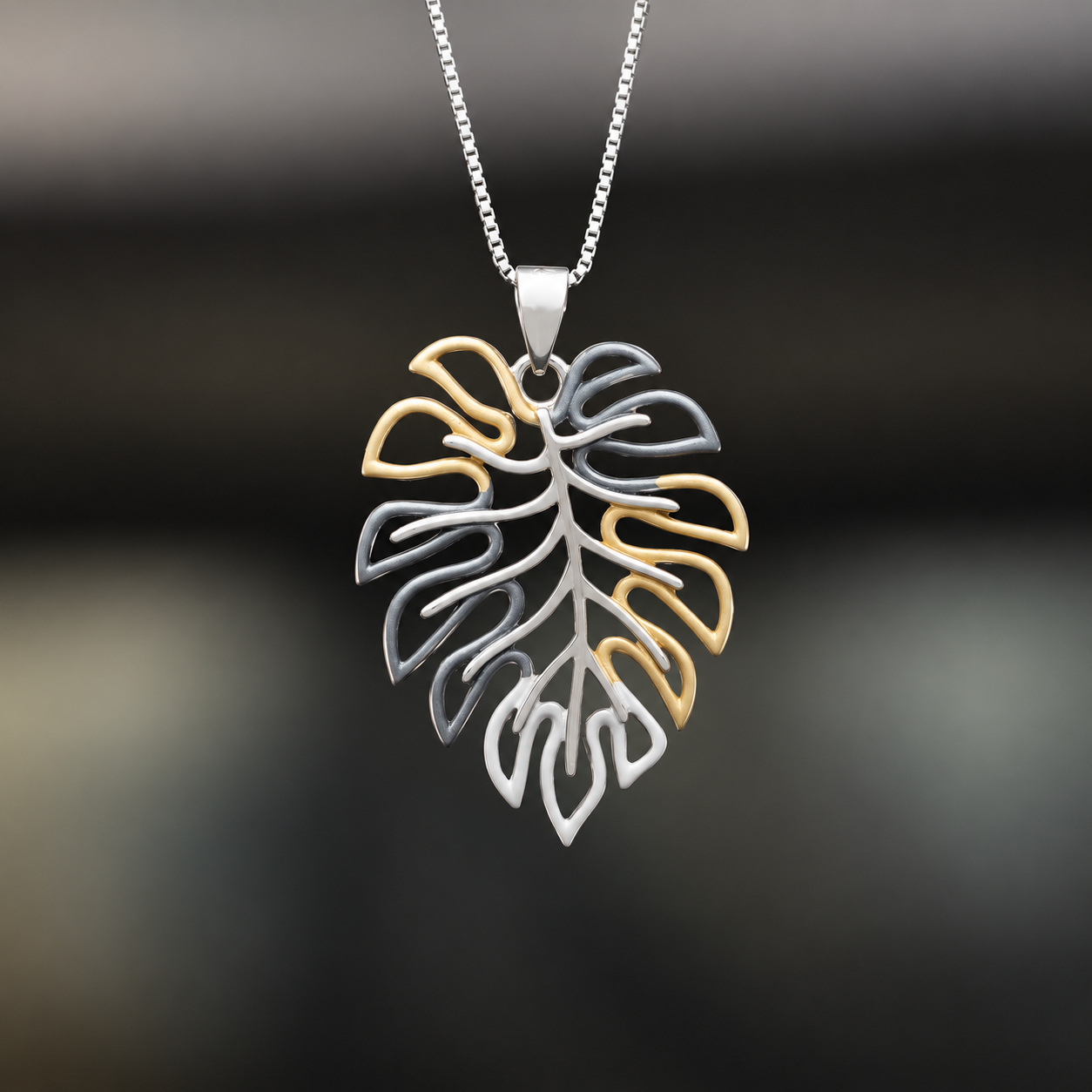 Sterling Silver Monstera Multi Color Pendant