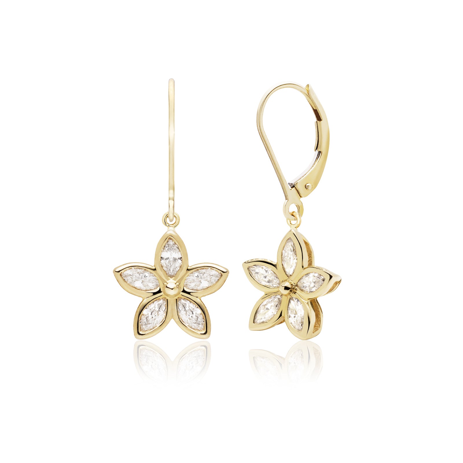 Marquise Diamond Plumeria Leverback Earrings