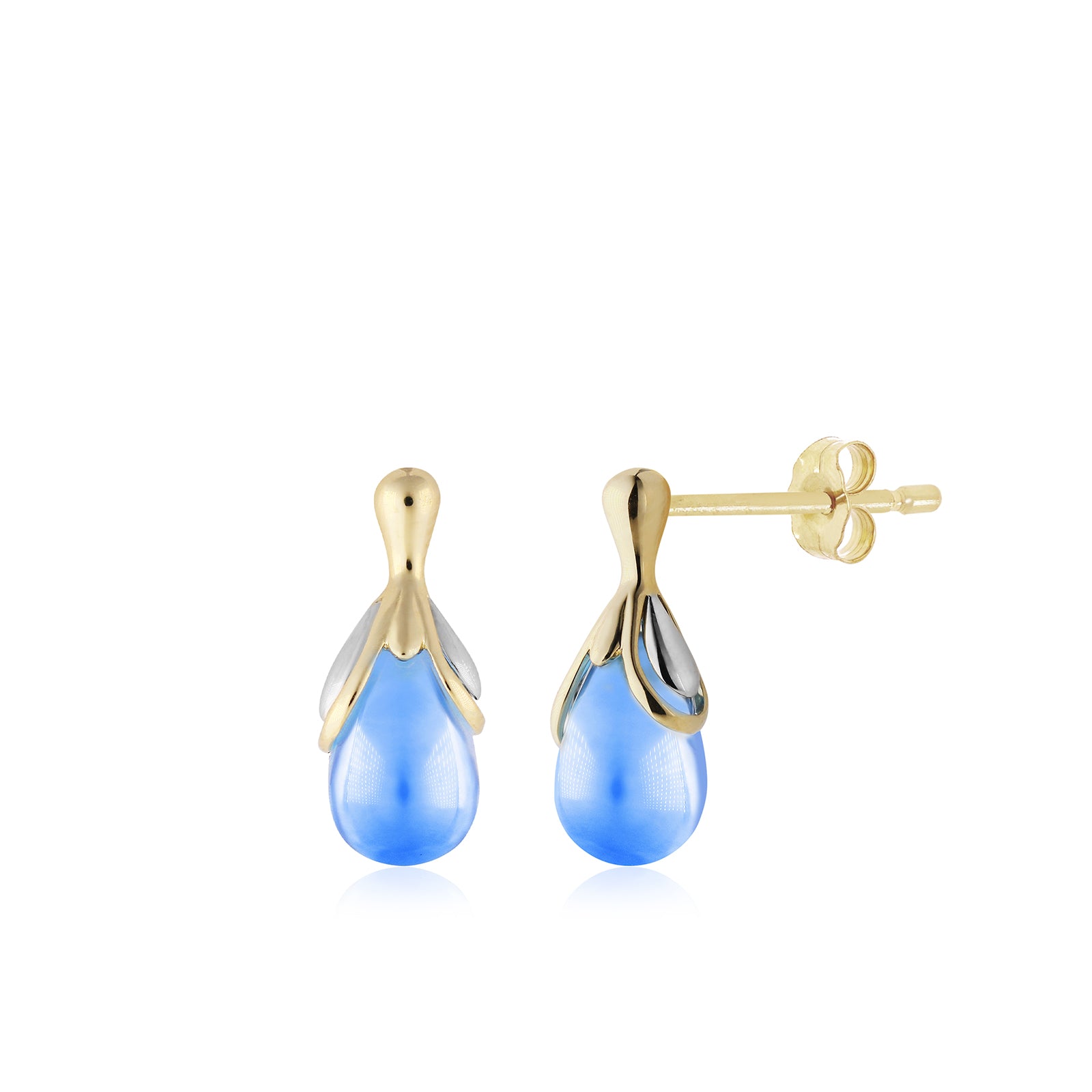 Two-Tone Blue Topaz Teardrop Stud Earrings