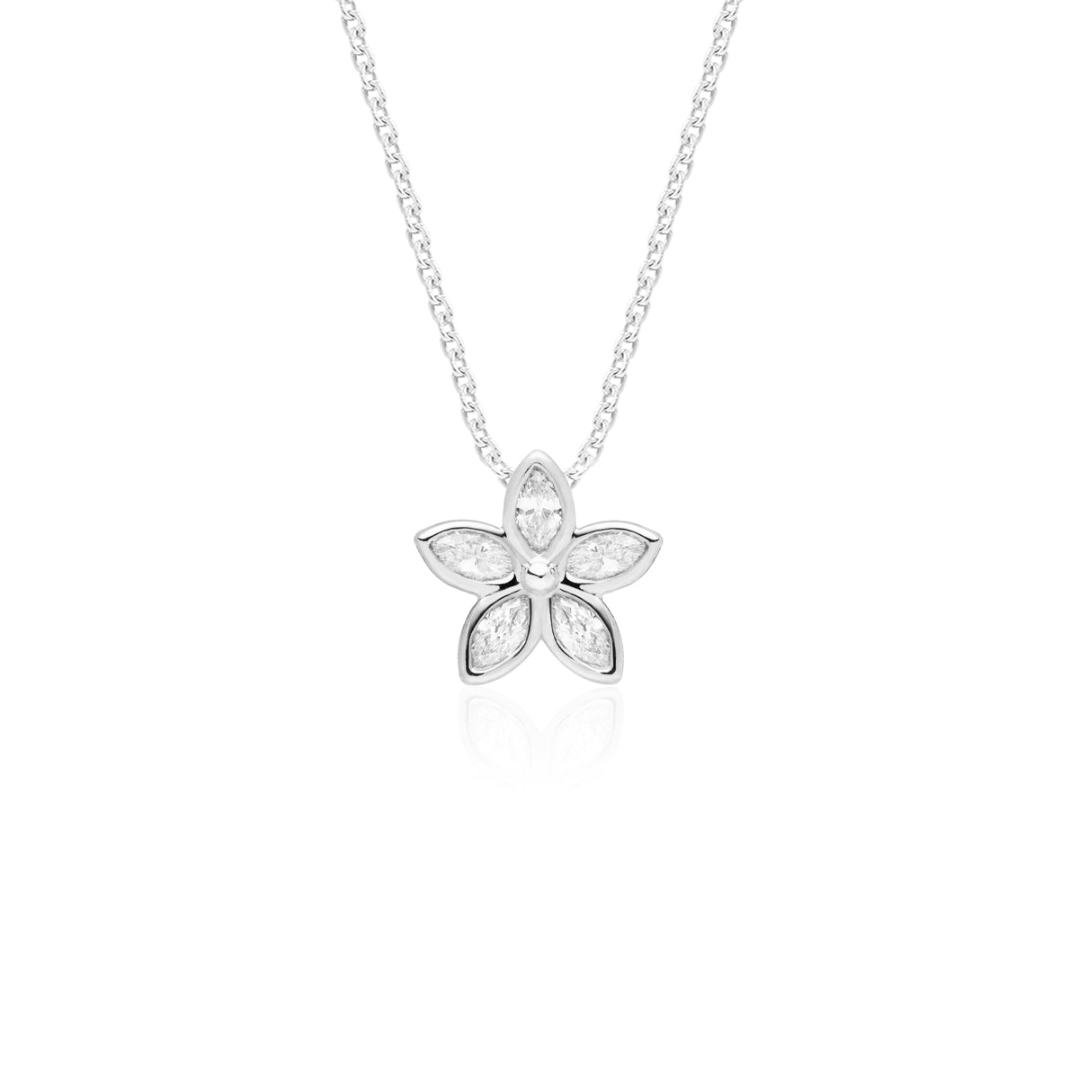 Sterling Silver Marquise White Sapphire Flower Pendant