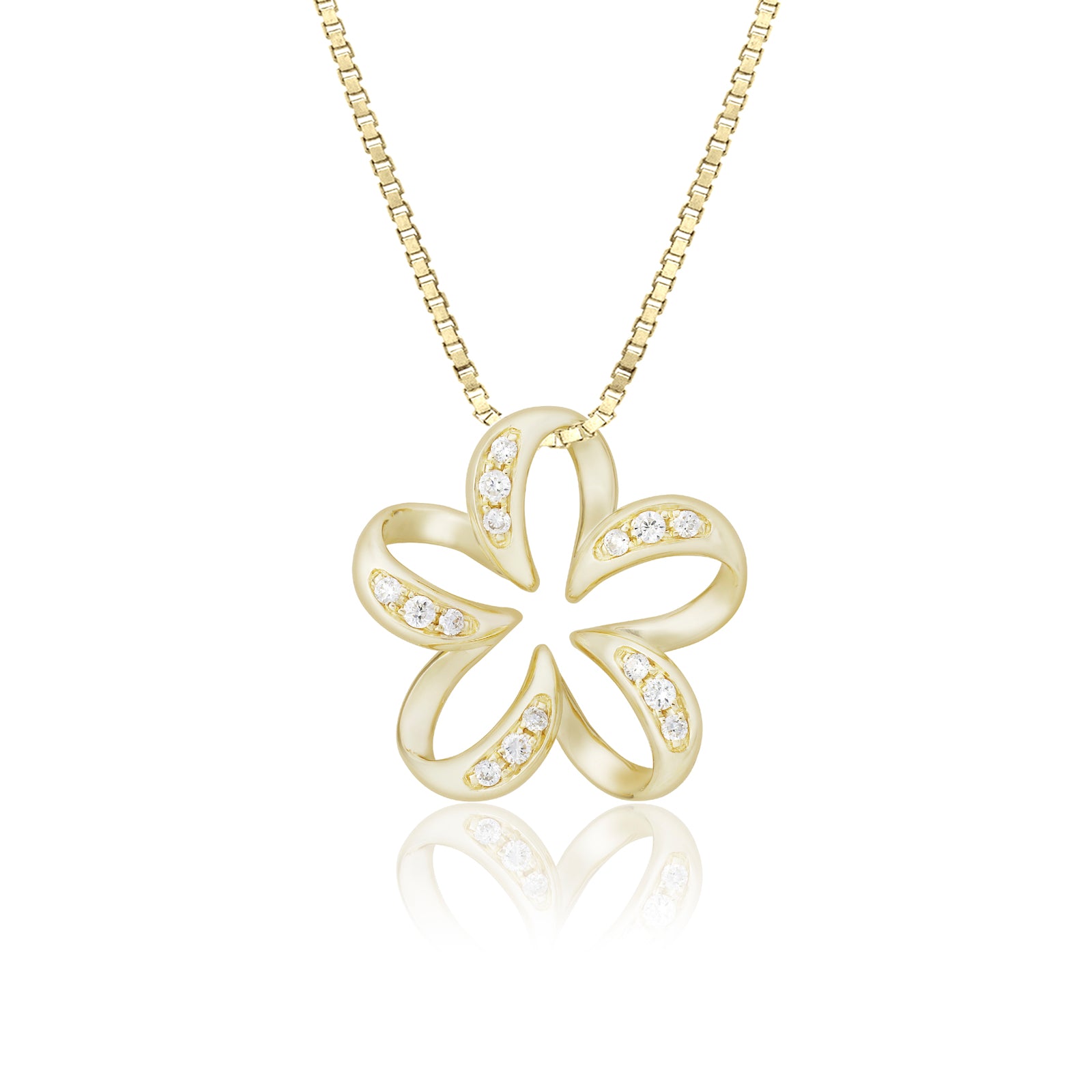 14K Gold Floating Plumeria Scattered Diamond Pendant