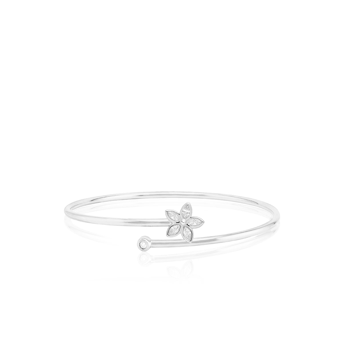 Marquise White Sapphire Plumeria Open Bangle 12mm