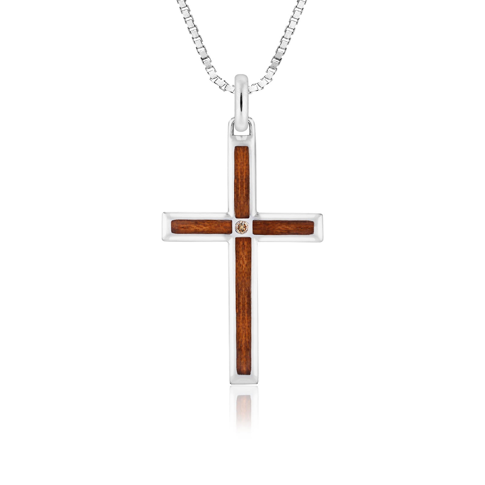 Silver Koa Cross Pendant