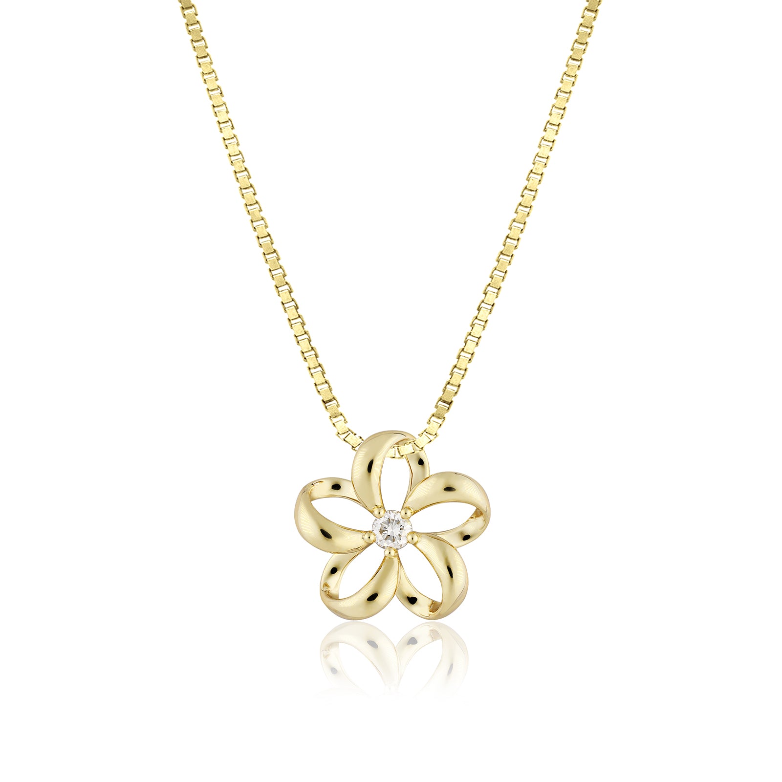 14K Gold Floating Plumeria Diamond Center Pendant