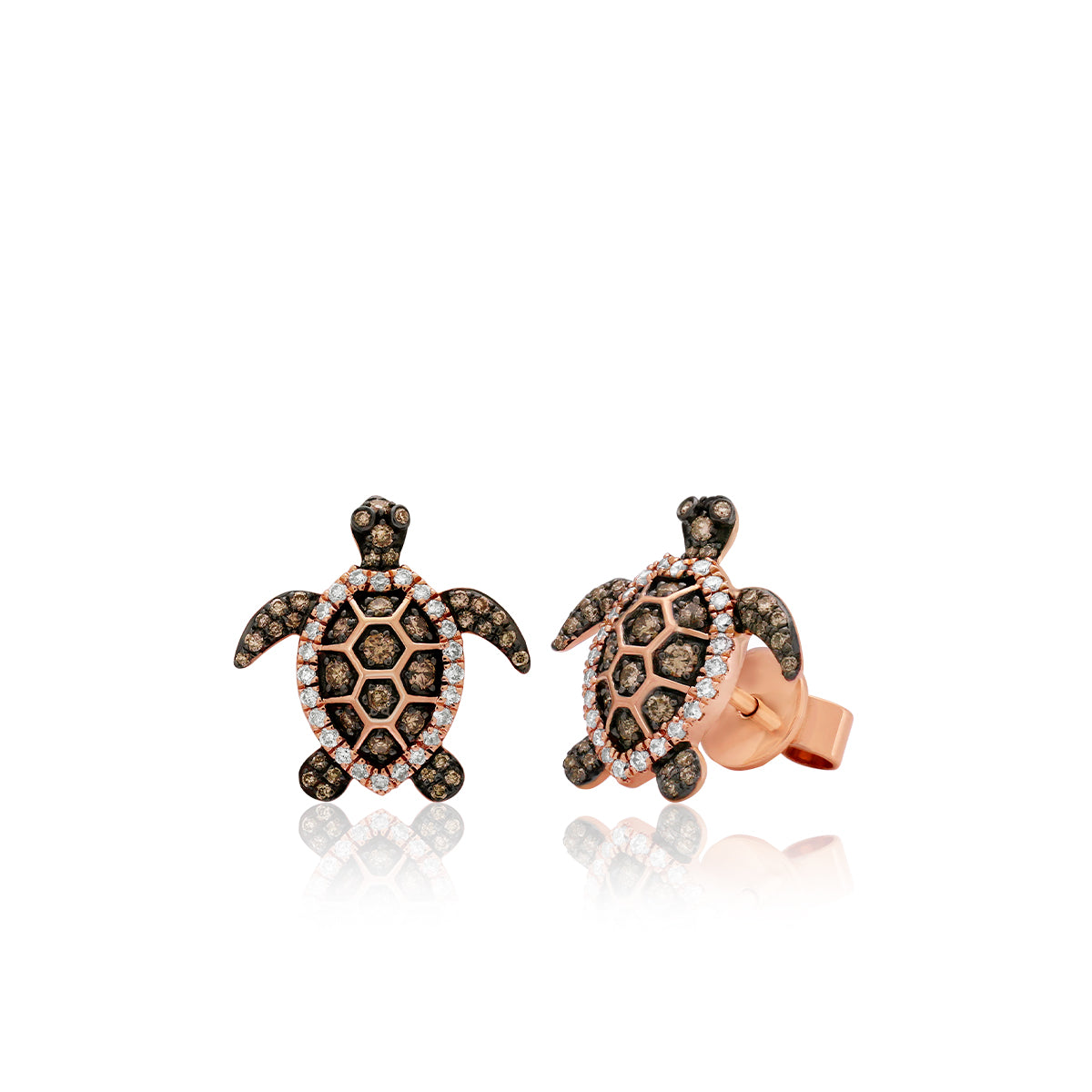 14K Rose Gold Chocolate Diamond Turtle Earrings