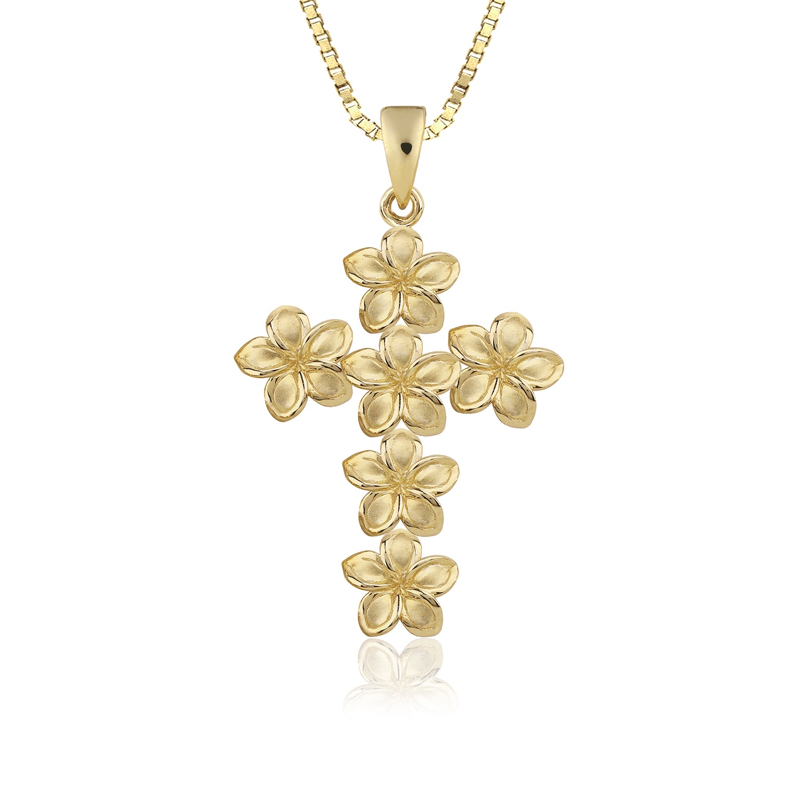 14K Gold Plumeria Cross Pendant