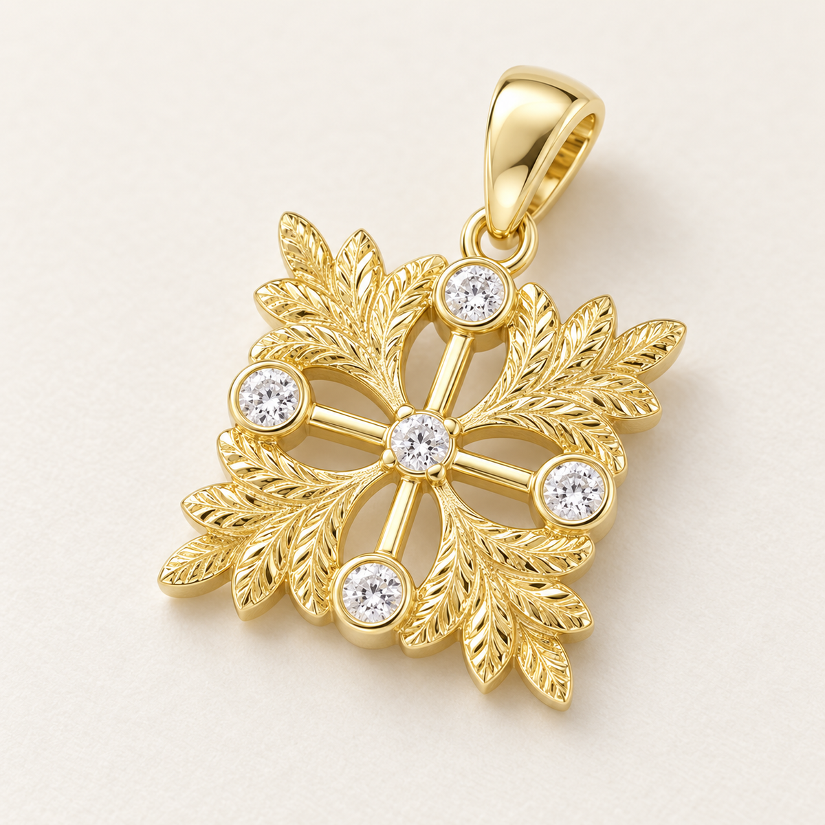 14K yellow gold diamond Hawaiian quilt pendant, alternate angle