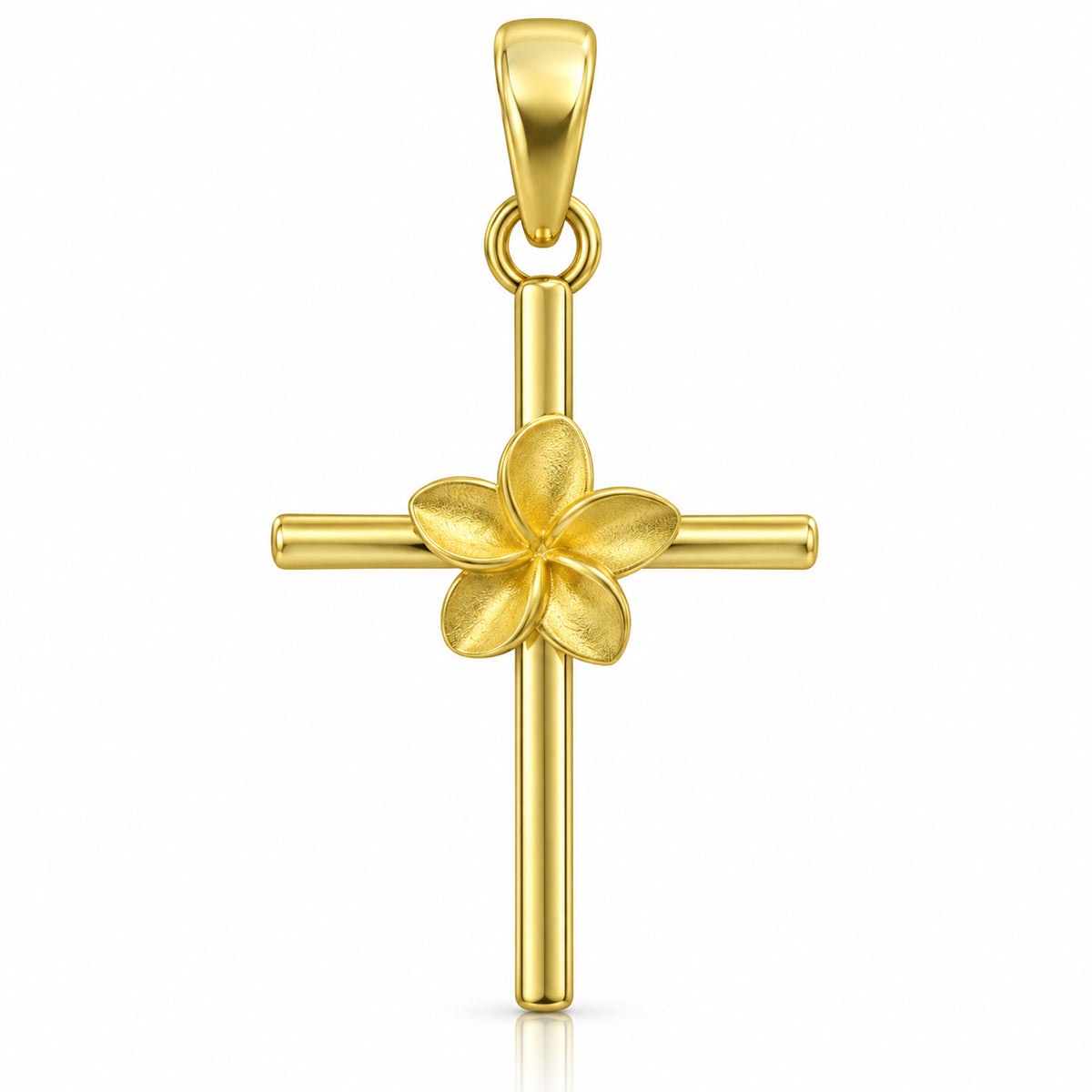 Solid Gold mini Plumeria Cross Pendant