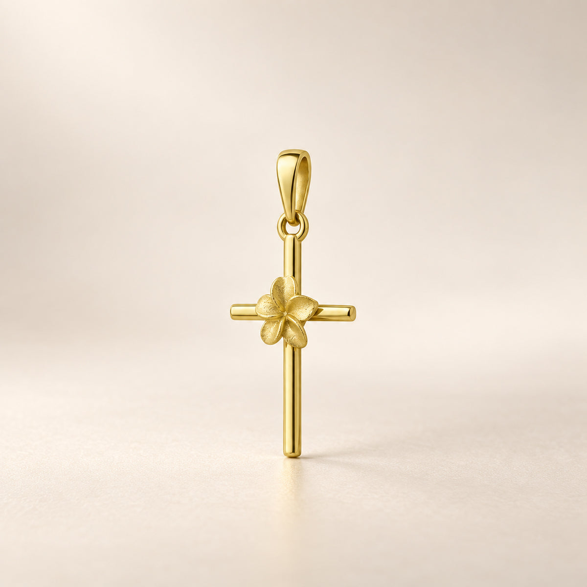 Solid Gold mini Plumeria Cross Pendant