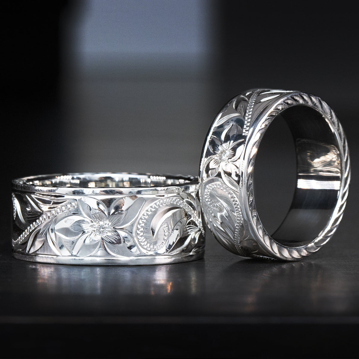 Sterling Silver Hawaiian Jewelry Ring with Old English Design & Diamond Cut Side Edge, 8mm-10mm, Flat Shape, Standard Fitment