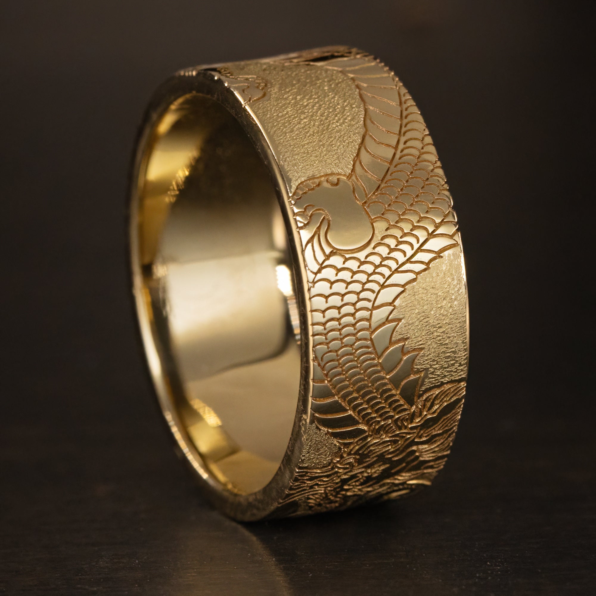14k Gold Rising Dragon Ring [8mm] " The Kelekona"