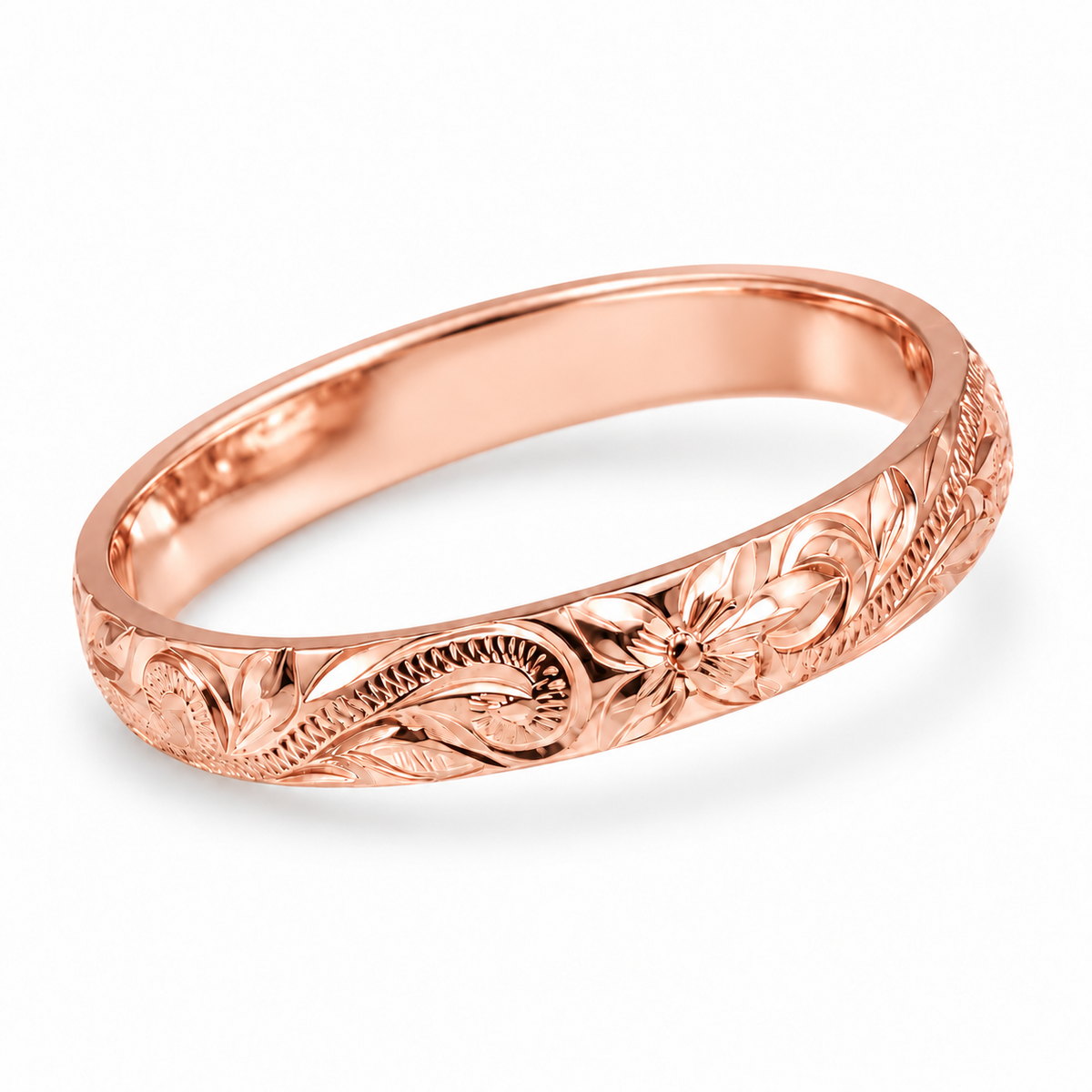 3mm Hawaiian heirloom hand engraved barrel ring in rose gold