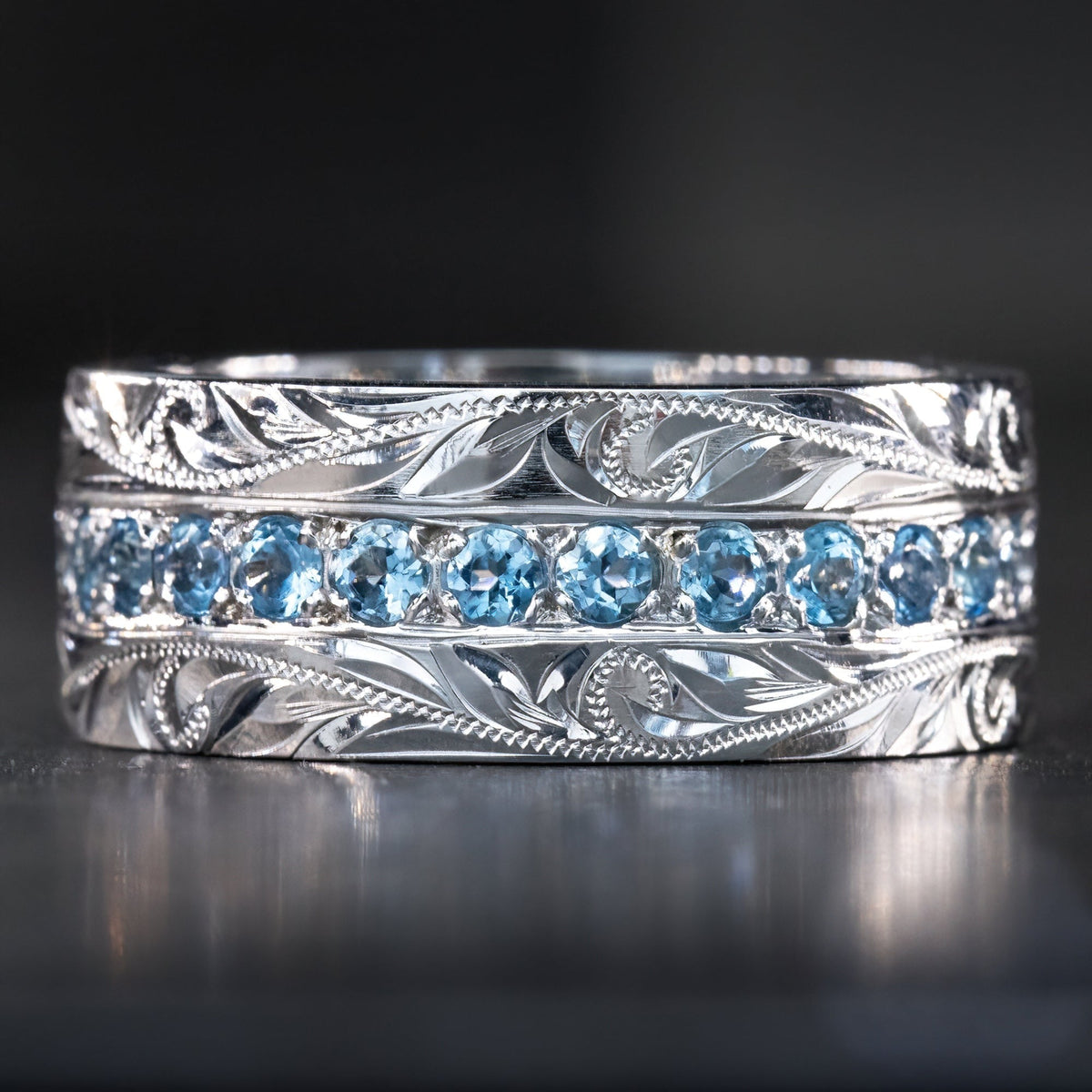 Solid Gold 'Palena ʻole' Infinity Aquamarine Hawaiian Heritage Ring