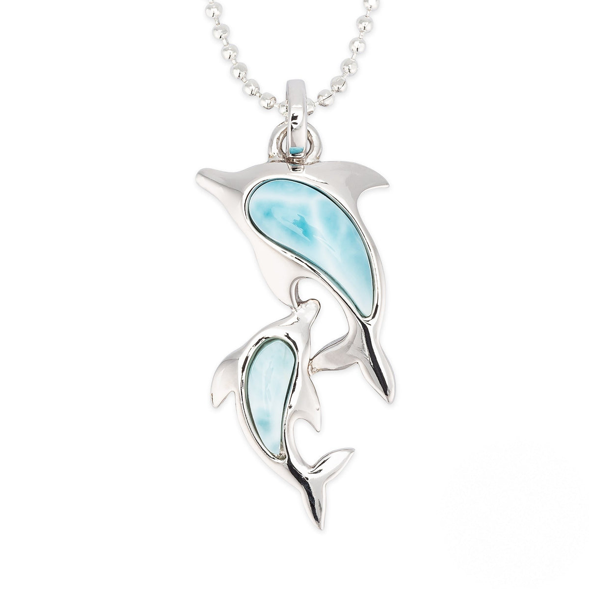 Sterling Silver Larimar Twin Dolphin Pendant