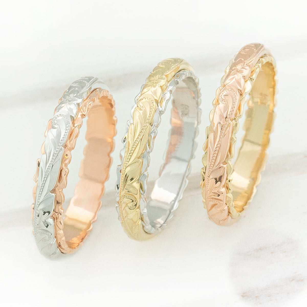 14K Two Tone Hawaiian Jewelry Ring / 4mm / Dome Shape & Standard Fitment
