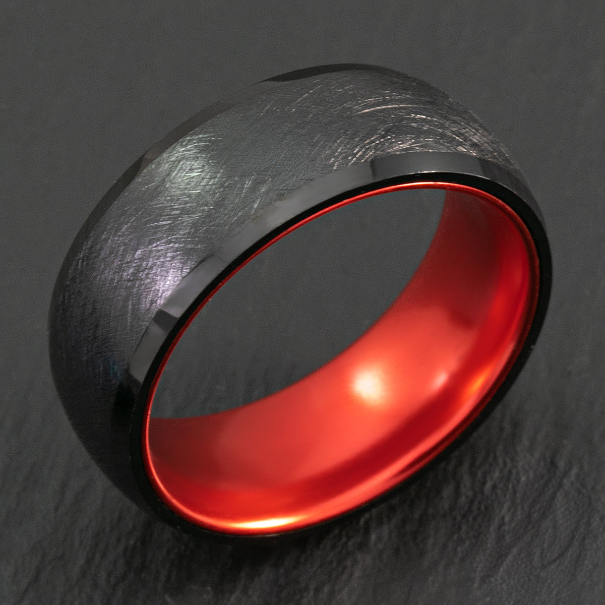 Black Tungsten Brushed Finish Ring with Space Grade Aluminum Color Sleeve - Dome Shape, Comfort Fitment