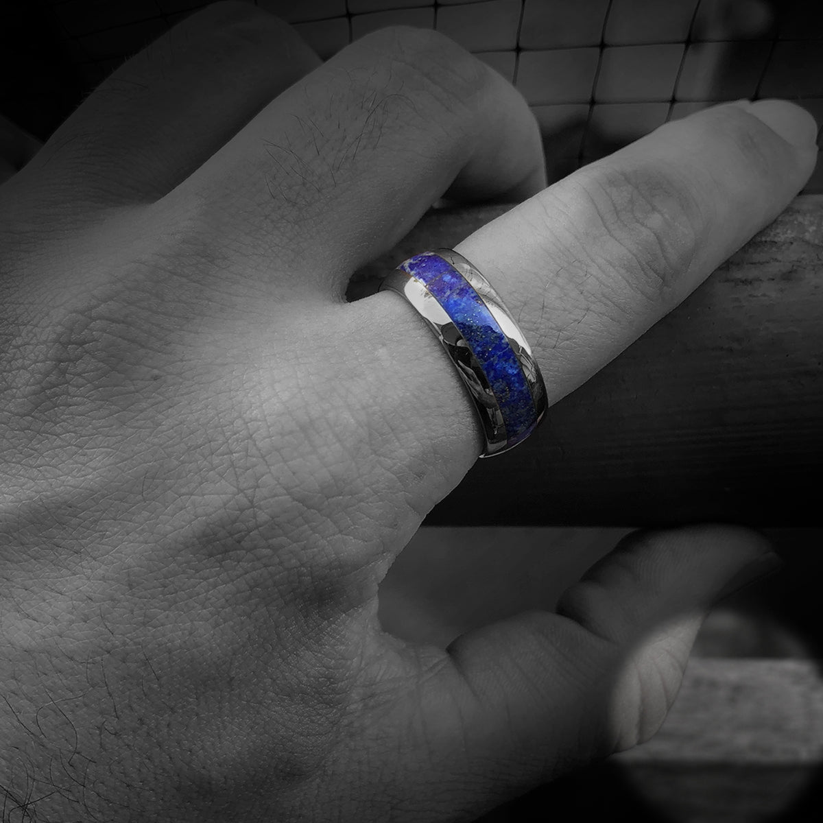 Tungsten Carbide Dome Shape Ring with Lapis Lazuli Inlay - 8mm, Comfort Fitment