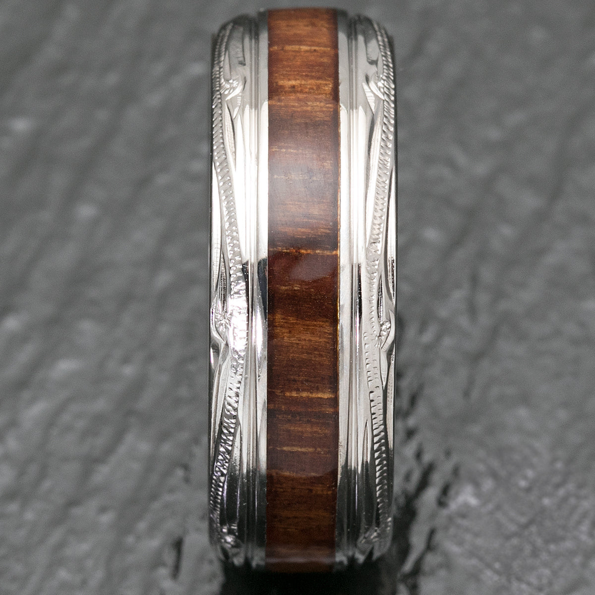 Sterling Silver Hawaiian Jewelry Ring with Koa Wood Inlay - 8mm, Dome Shape, Standard Fitment
