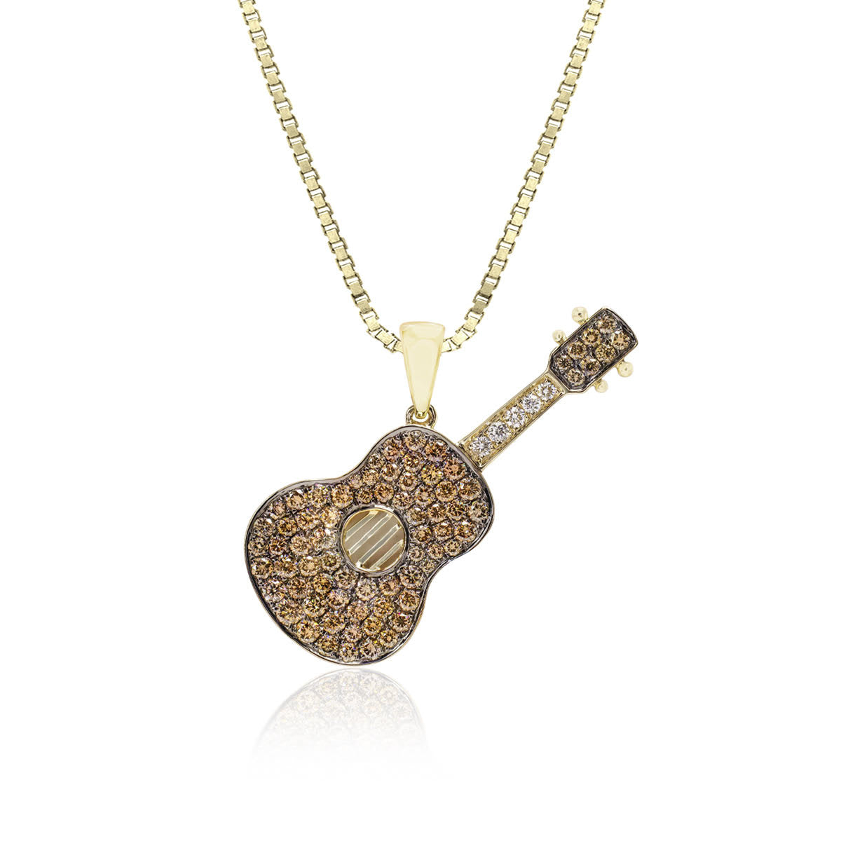14K Gold Chocolate Diamond Guitar Pendant