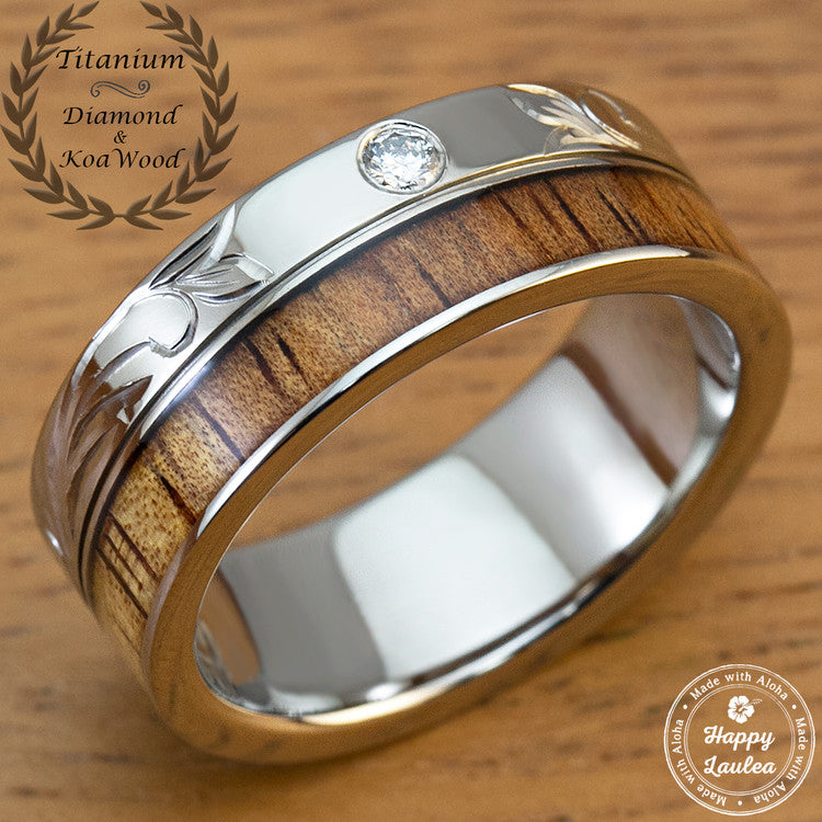 Diamond Ring Koa Titanium Wedding Bands Titanium Flush Diamond - Main Image