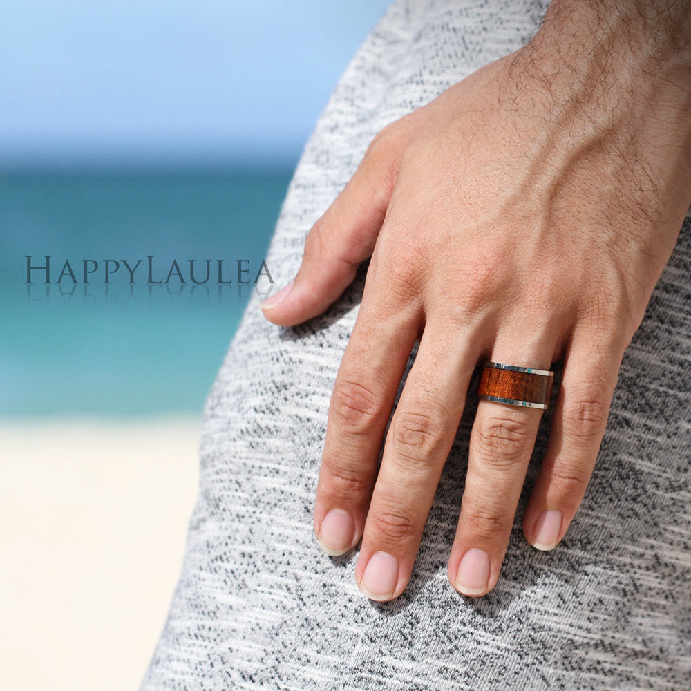 Tungsten Carbide Ring with Koa Wood Inlay, 10mm, Flat Shape,
