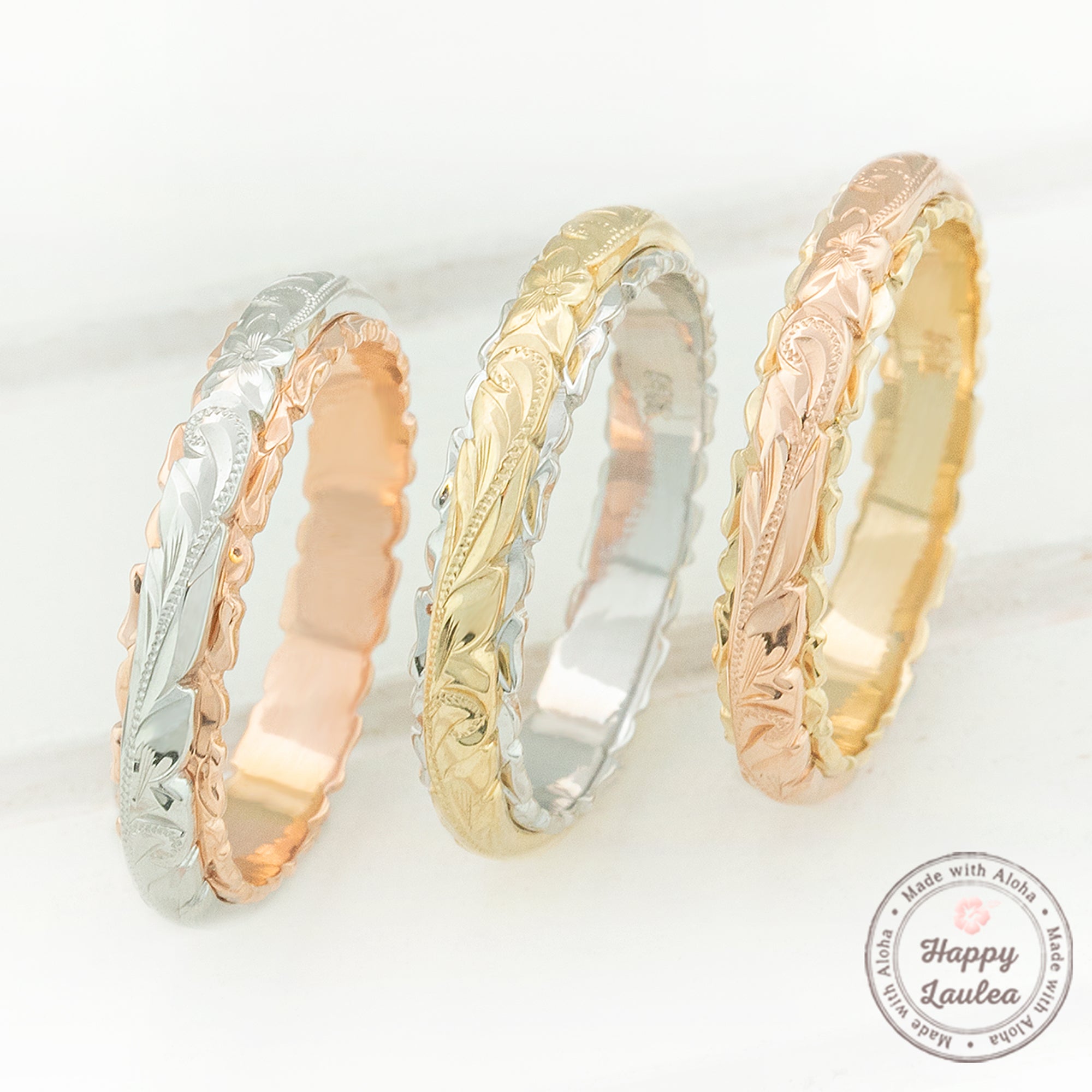 14K Two Tone Hawaiian Jewelry Ring / 4mm / Dome Shape & Standard Fitment