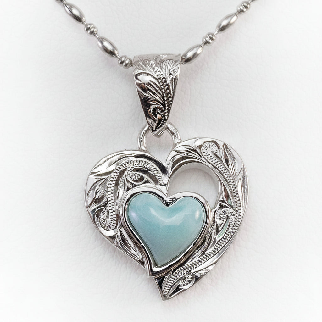 Sterling Silver Heart Larimar Pendant Hawaiian