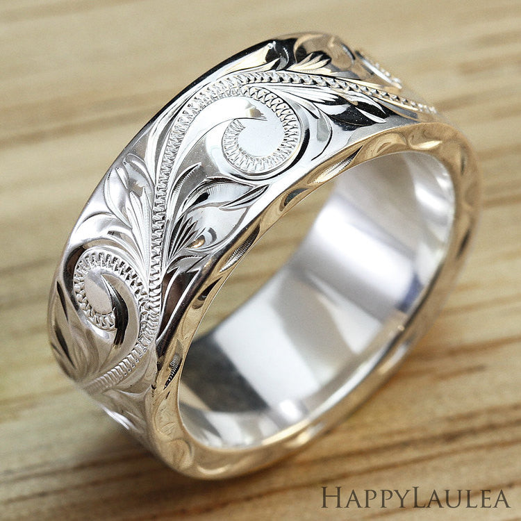 Hawaiian Hand Engraved Silver Ring | Custom Wedding Rings