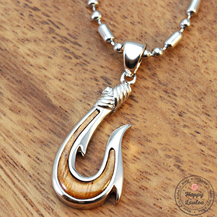 Sterling Silver Pendant Fish Hook Koa Wood Inlay (Small) Sterling Silver Pendant Fish Hook Koa Wood Inlay (Small)