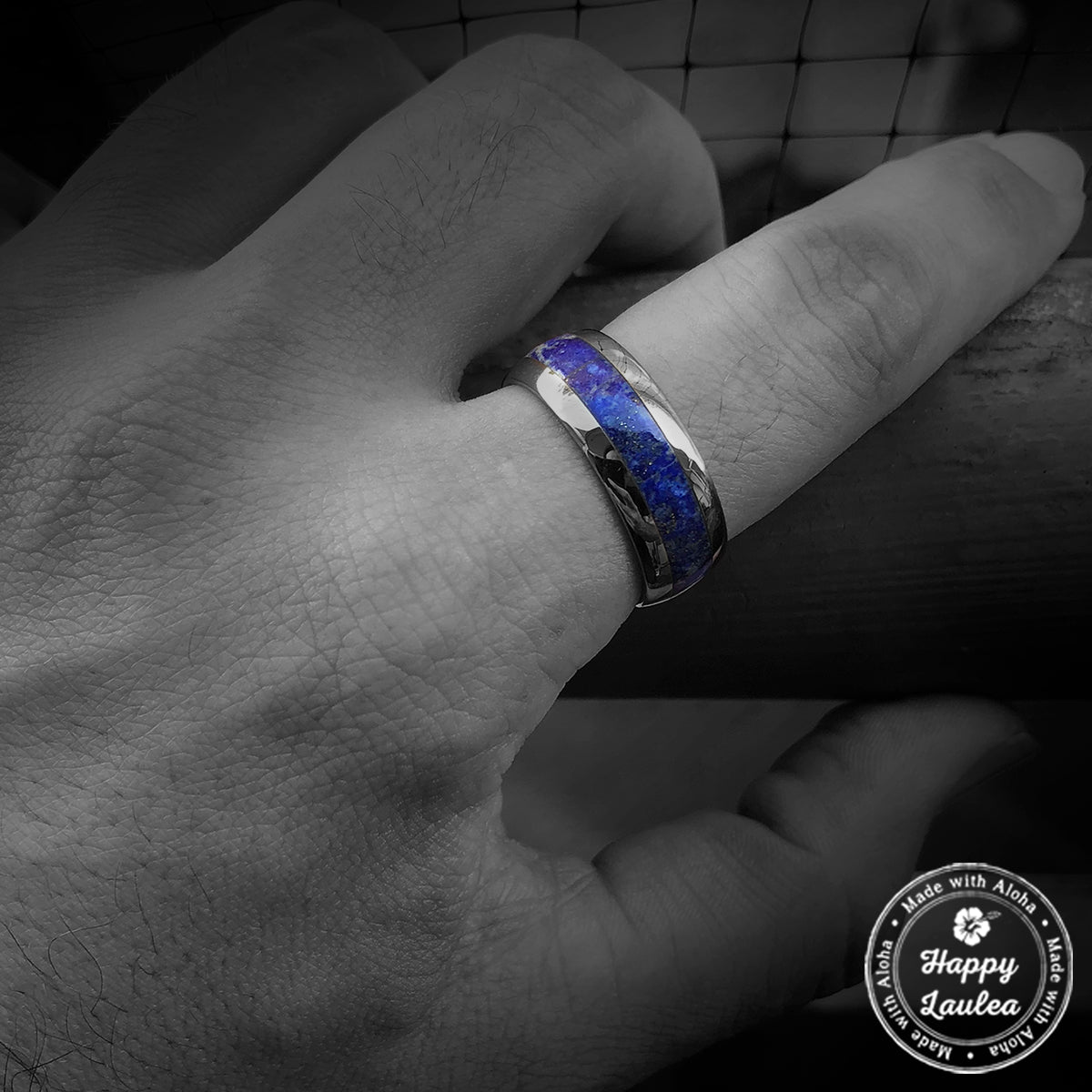 Tungsten Carbide Dome Shape Ring with Lapis Lazuli Inlay - 8mm, Comfort Fitment