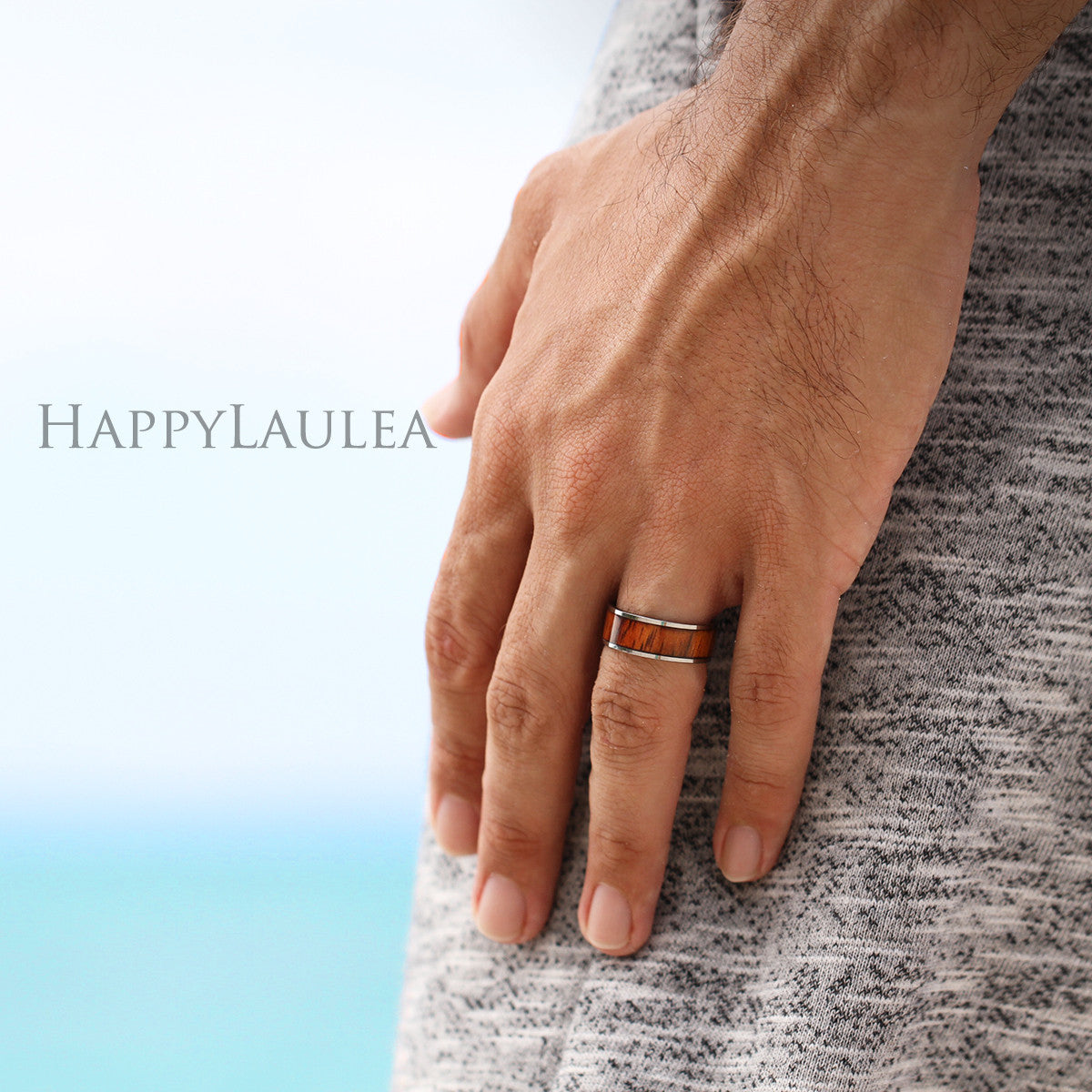 Pair of Tungsten Carbide Rings with Hawaiian Koa Wood Inlay - 4&8mm, Flat Shape Comfort Fitment