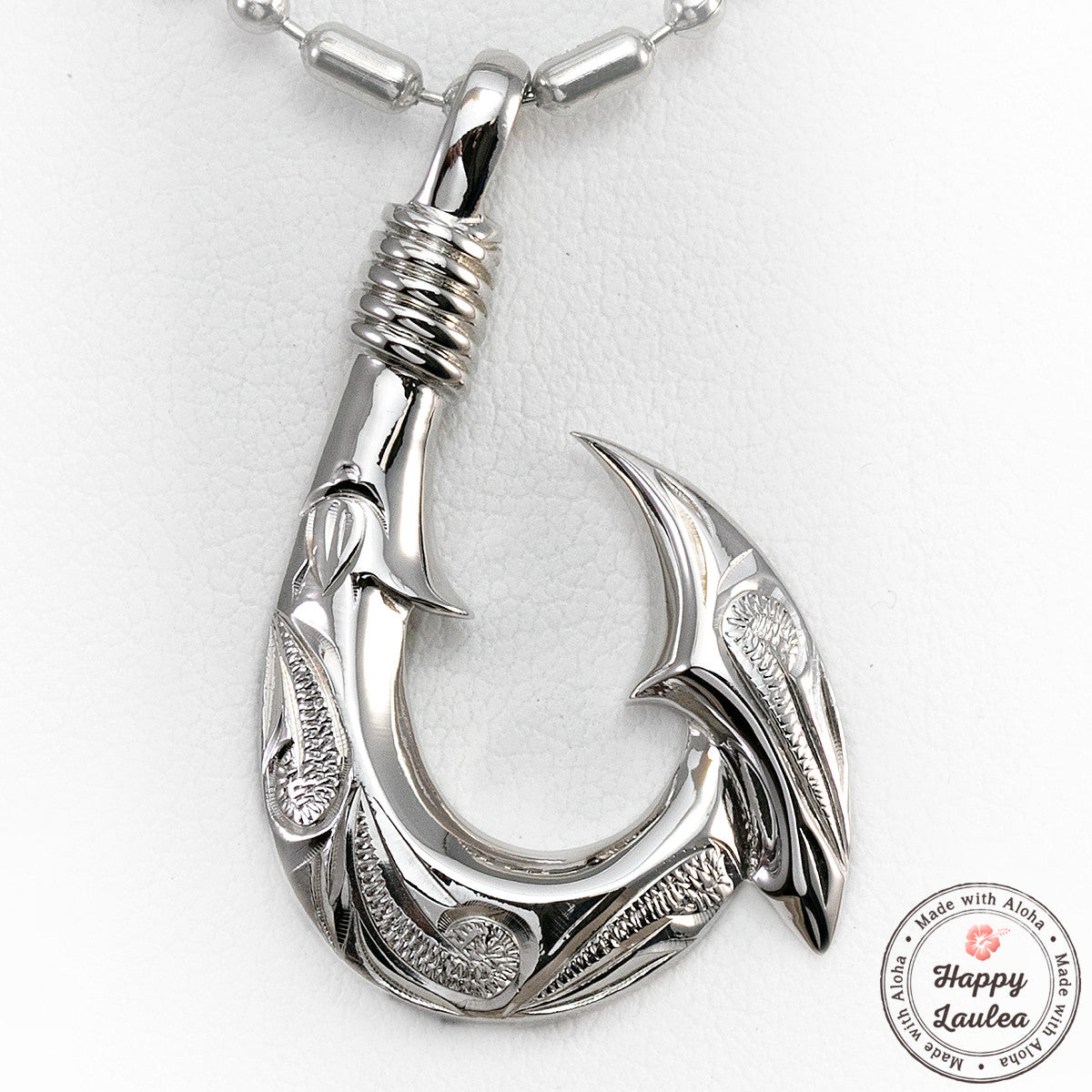 engraved fishing hook Sterling Silver Fish Hook Pendant Hand Engraved with Hawaiian Scroll Design