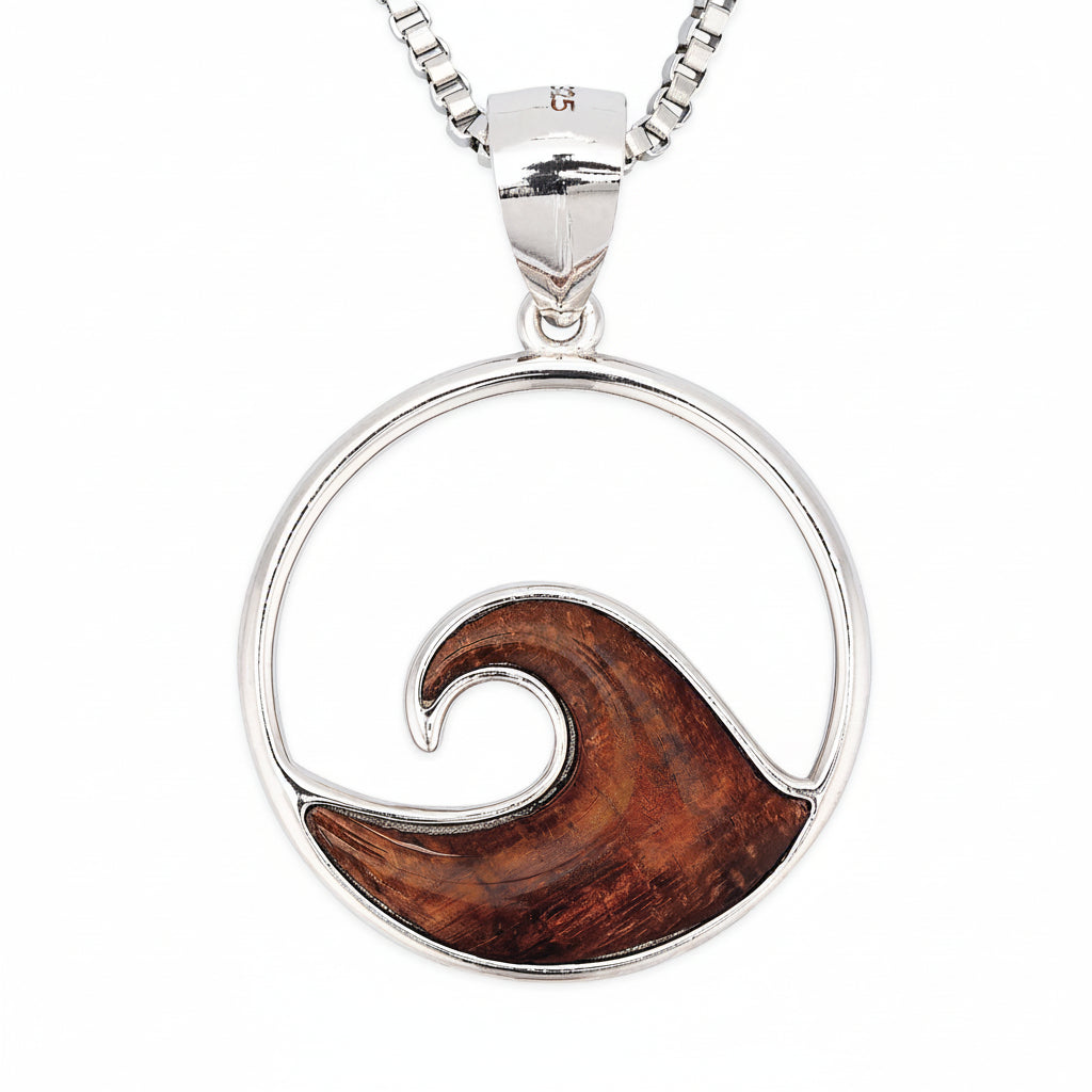 Sterling Silver Koa Wood Wave Pendant
