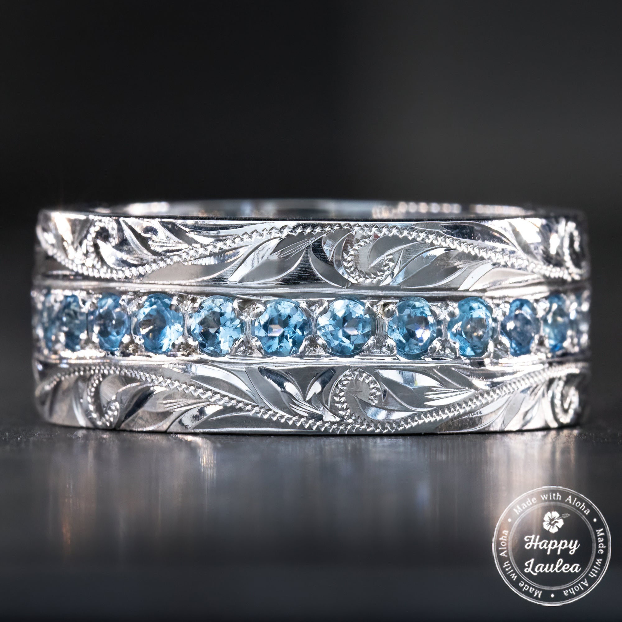 Solid Gold 'Palena ʻole' Infinity Aquamarine Hawaiian Heritage Ring