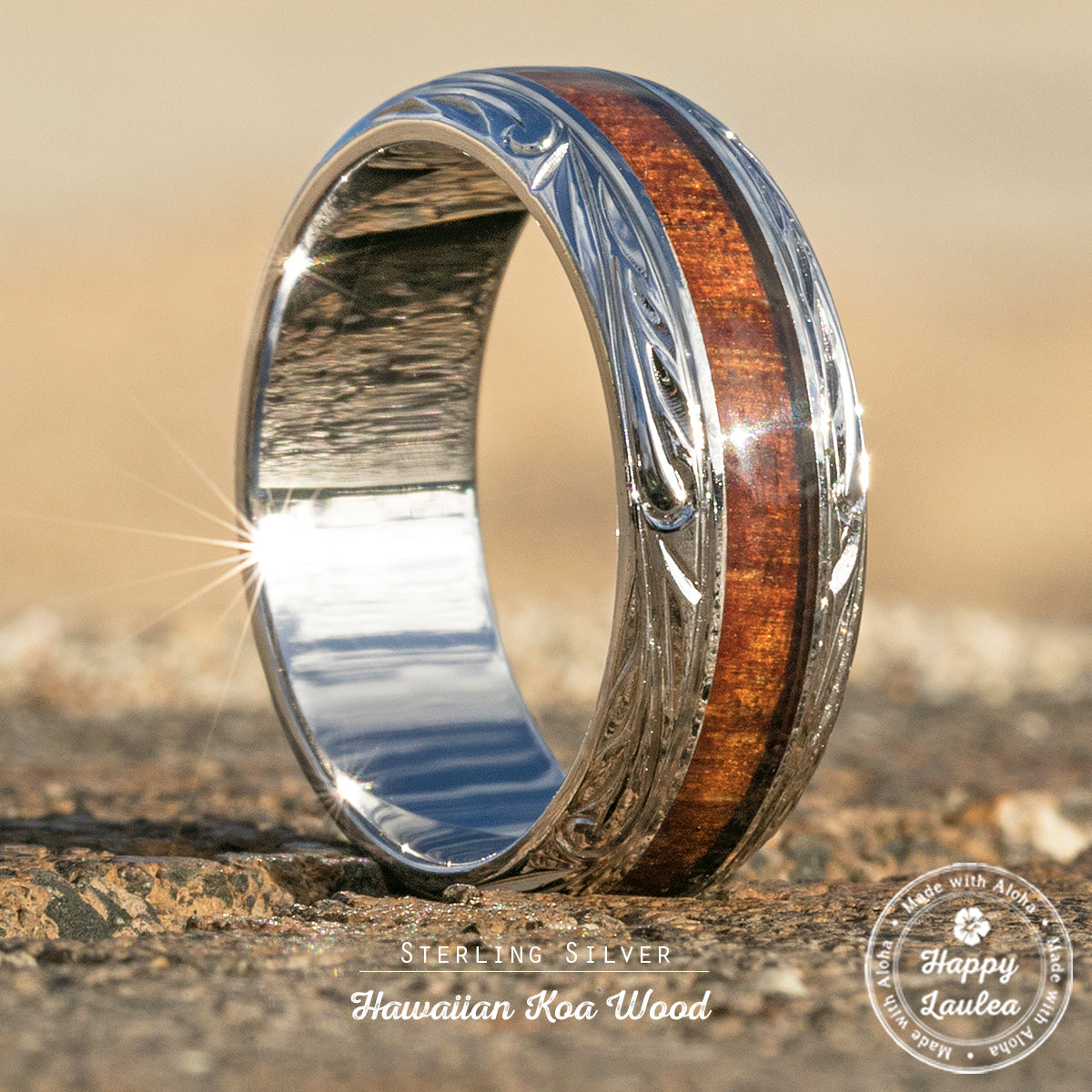 Sterling Silver Ring Hand Engraved Hawaiian Jewelry Ring 8mm width K