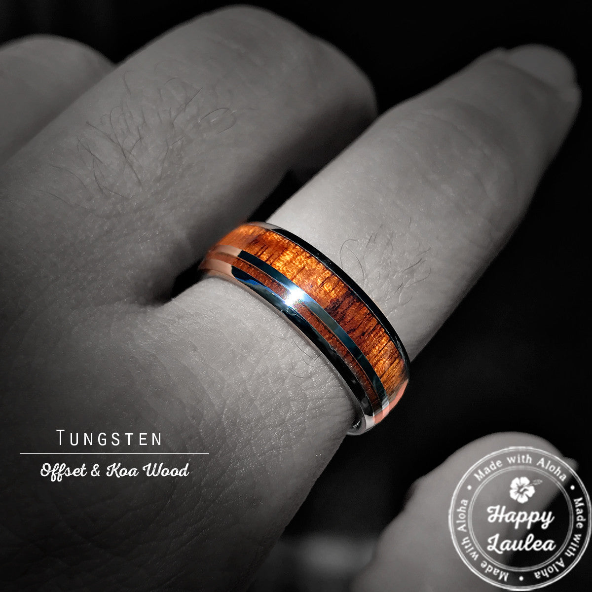 Tungsten Carbide 7mm Ring with Hawaiian Koa Wood Inlay