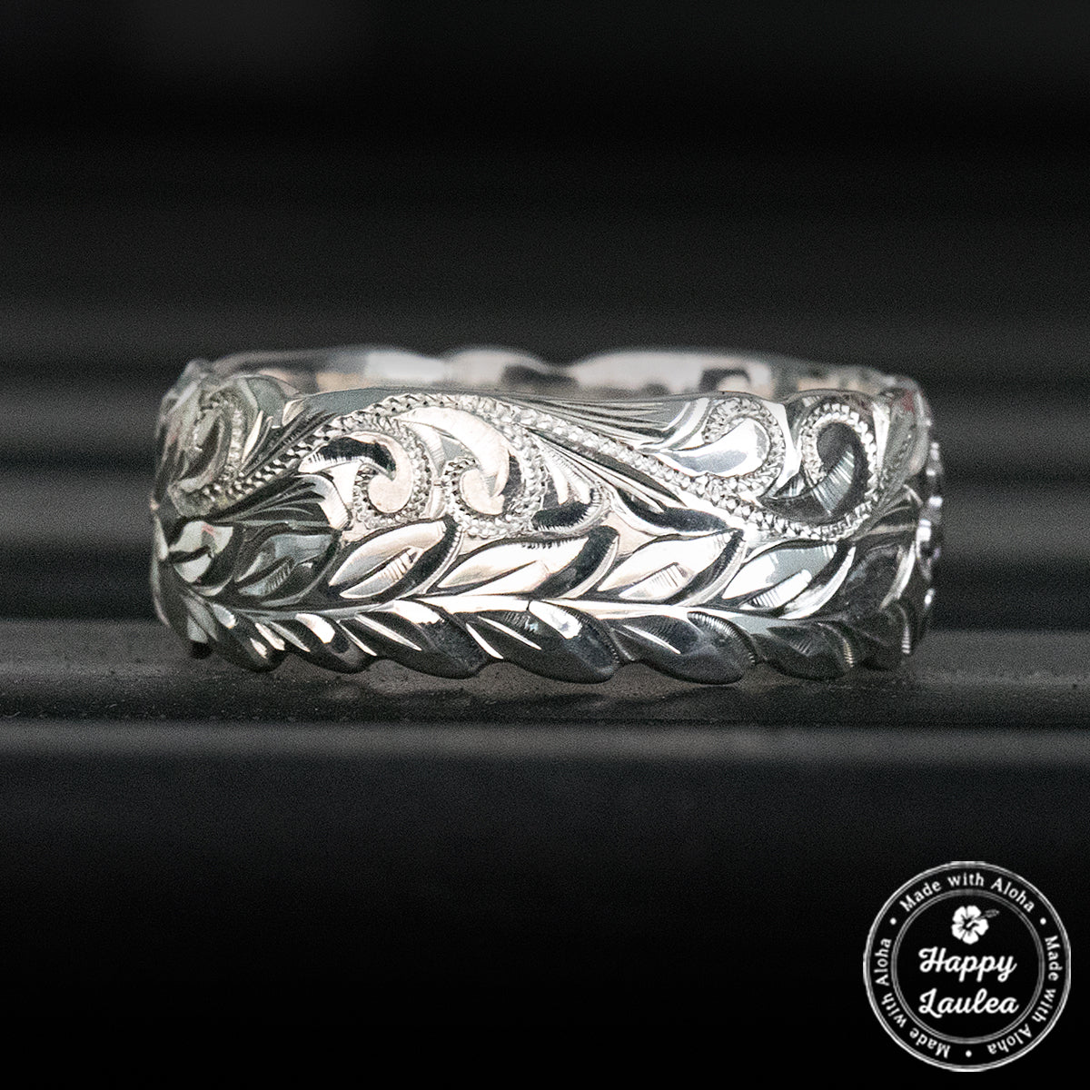 Sterling Silver Hawaiian Jewelry Ring Hand Engraved Maile Leaf Scrol
