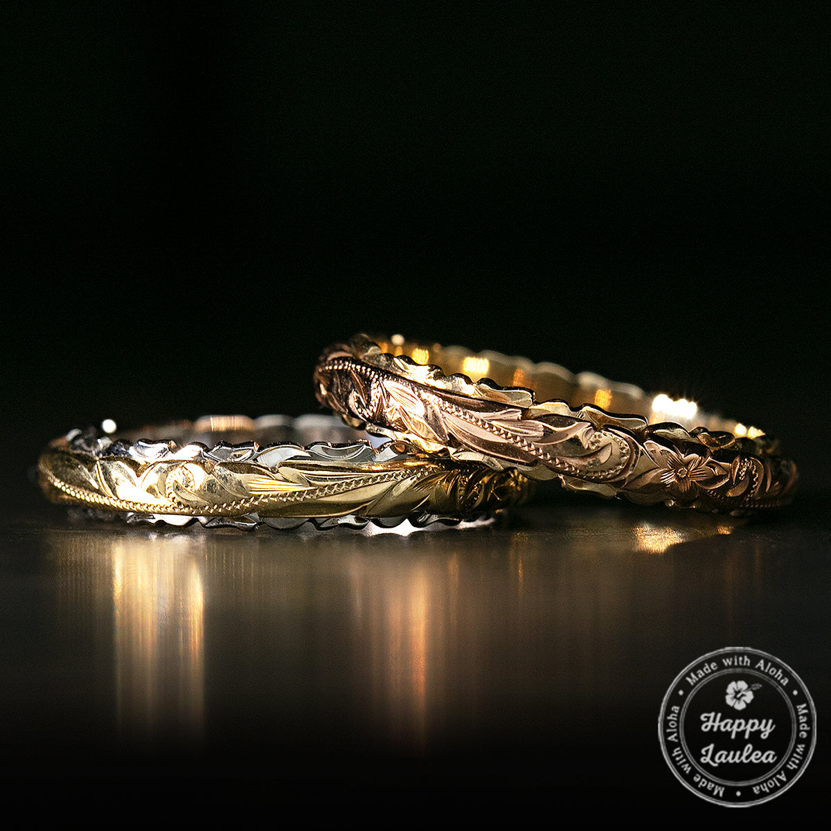 14K Two Tone Hawaiian Jewelry Ring / 4mm / Dome Shape & Standard Fitment