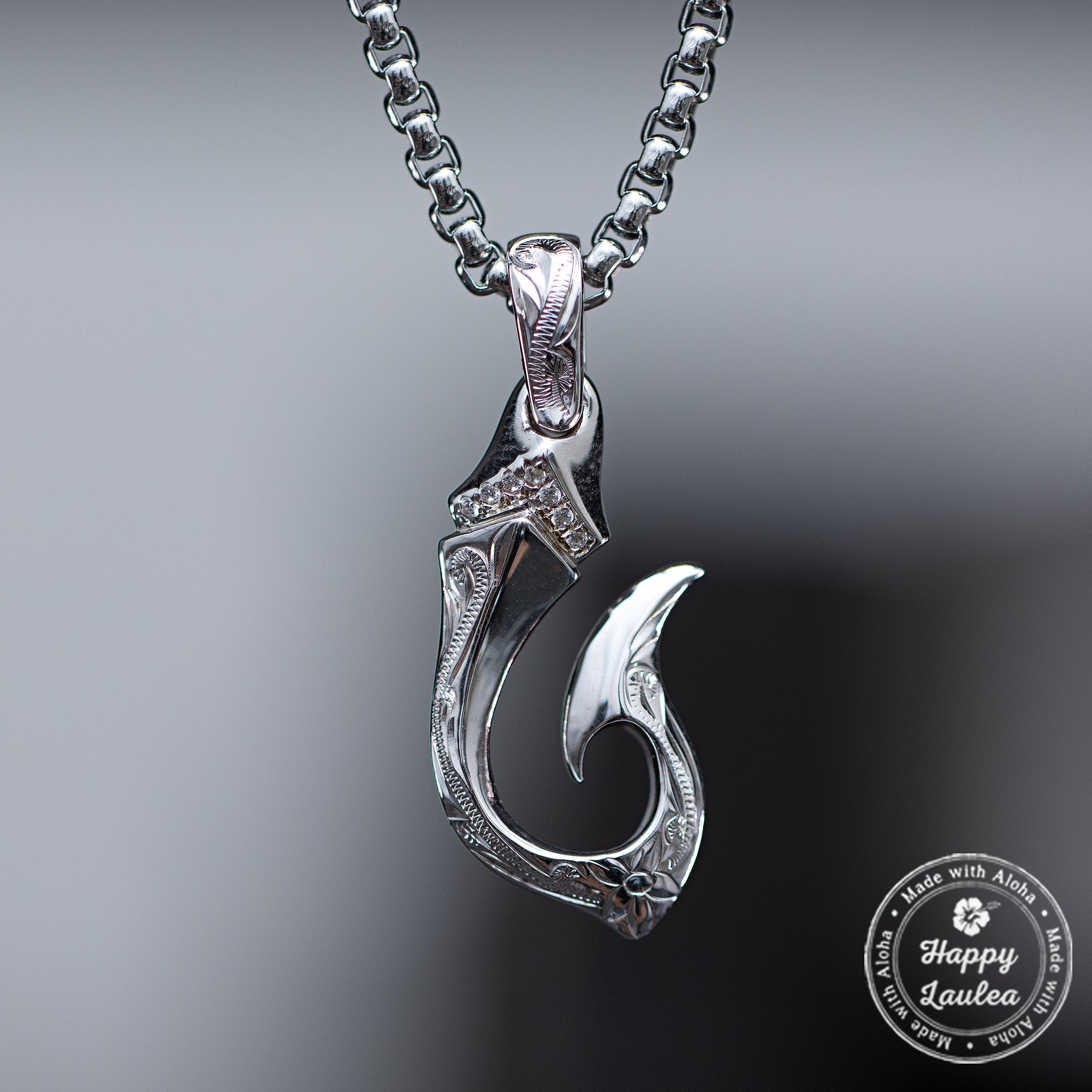 engraved fish hook 925 Sterling Silver Hand Engraved Hook [Makau] Pedant