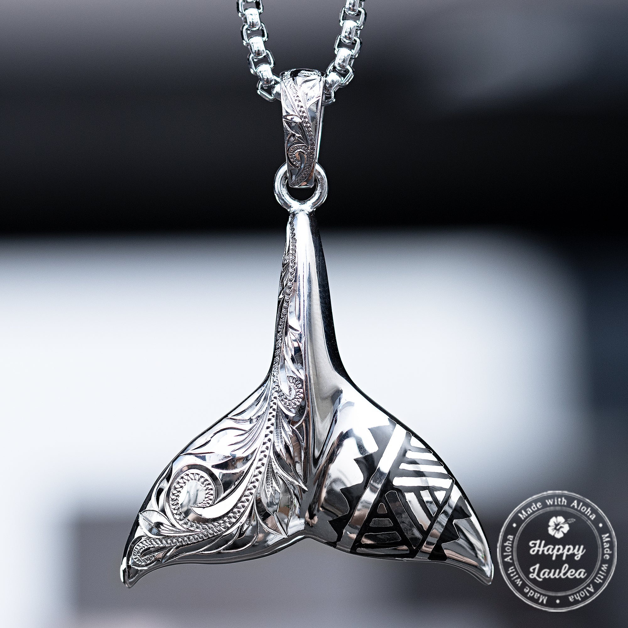 Sterling Silver Hawaiian Tattoo Wale Tale Pendant Chain Included