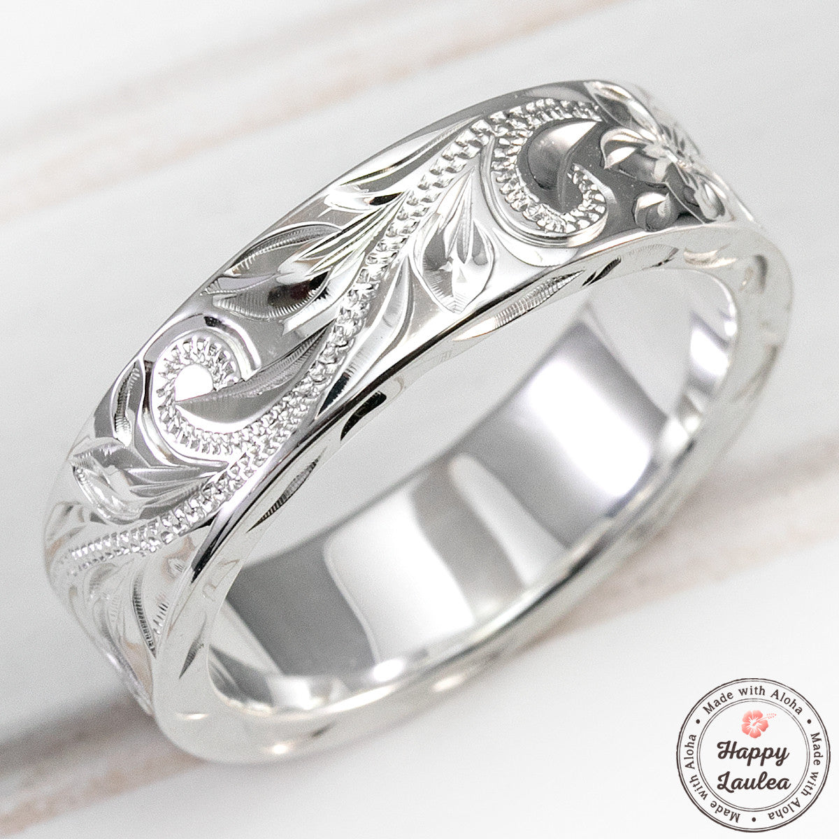 925 Sterling Silver Hawaiian Jewelry Ring Hand Engraved with Old Eng