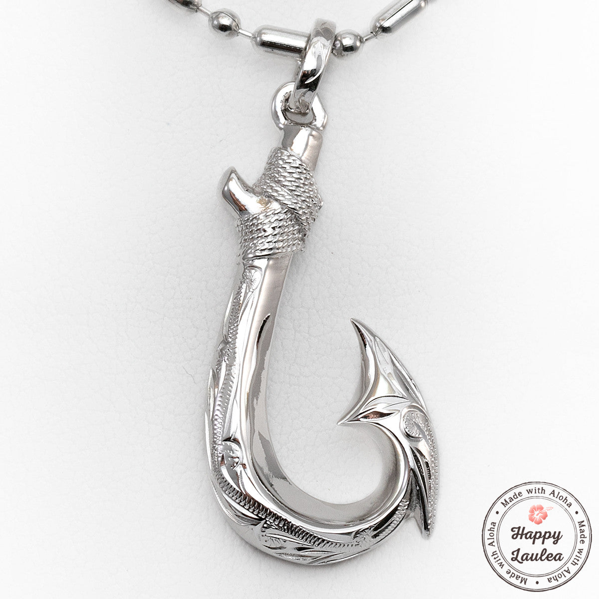 925 Sterling Silver Fish Hook Pendant Hand Engraved Hawaiian Heirloom