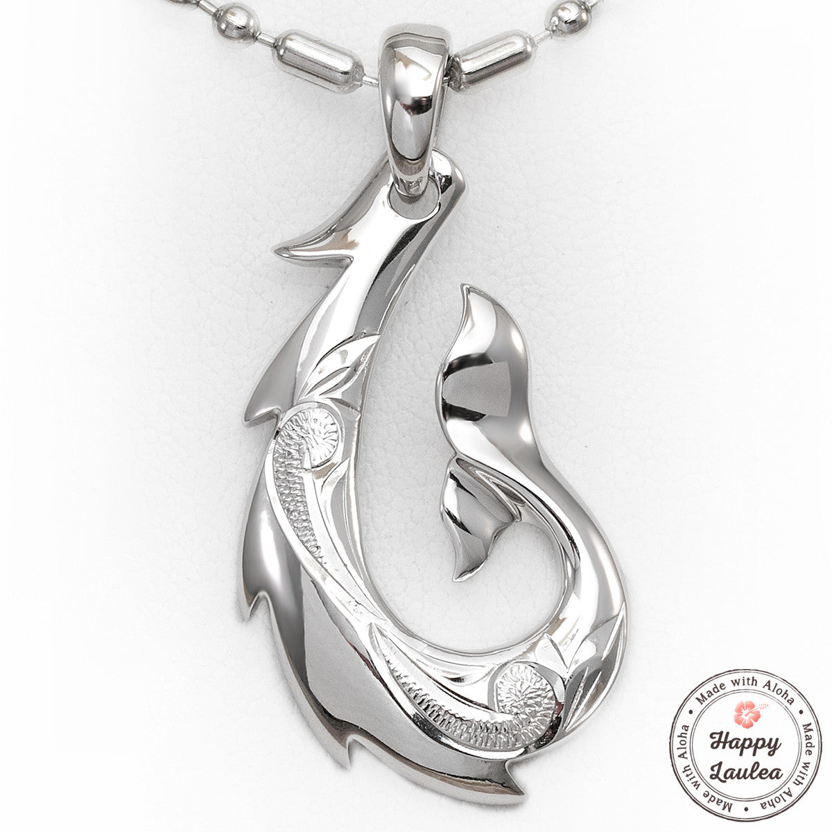 dolphin tale fish hook jewelry 925 Silver Fish Hook Pendant with Hand Engraved Hawaiian Scroll Design
