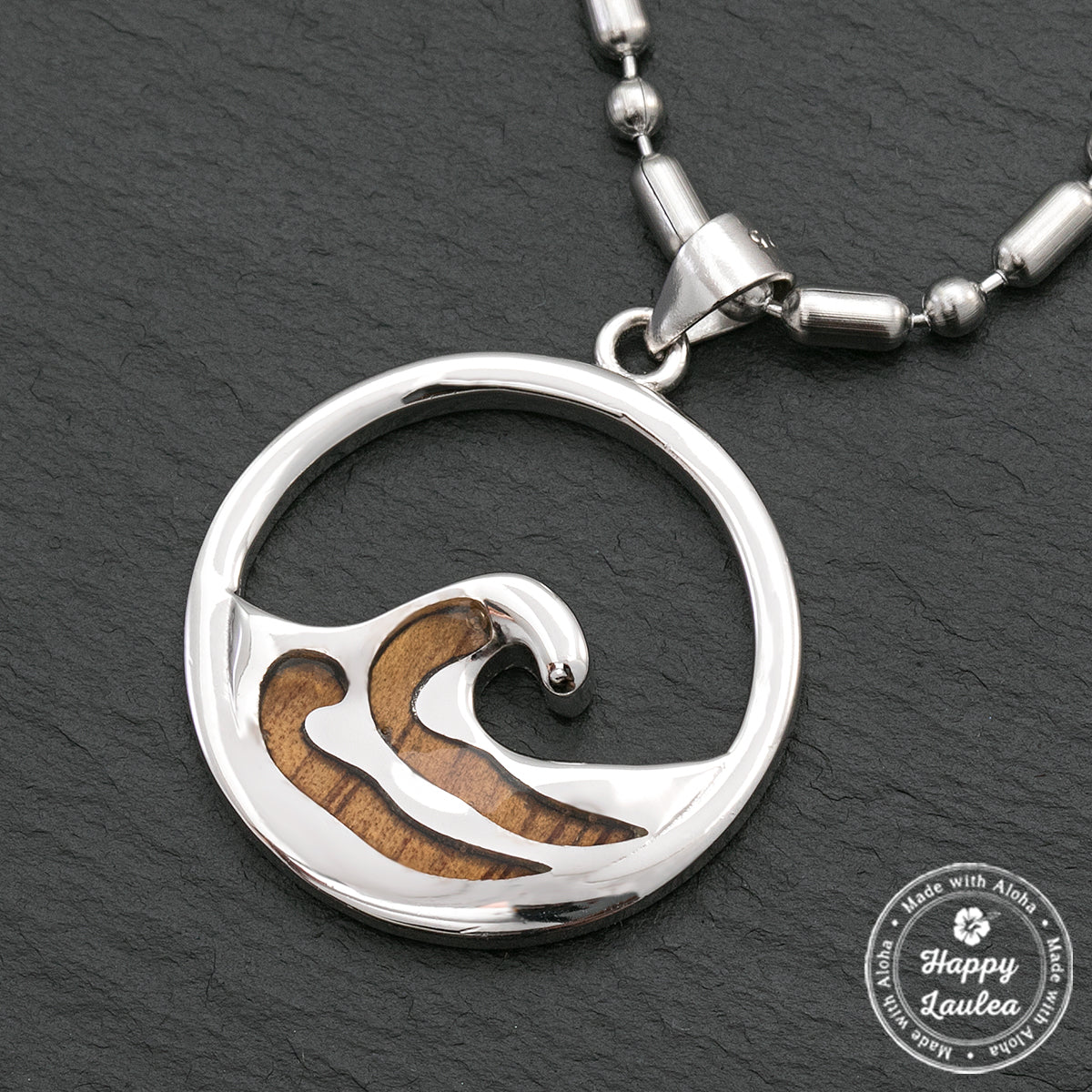 Sterling Silver Hawaiian Koa Wood Wave Pendant