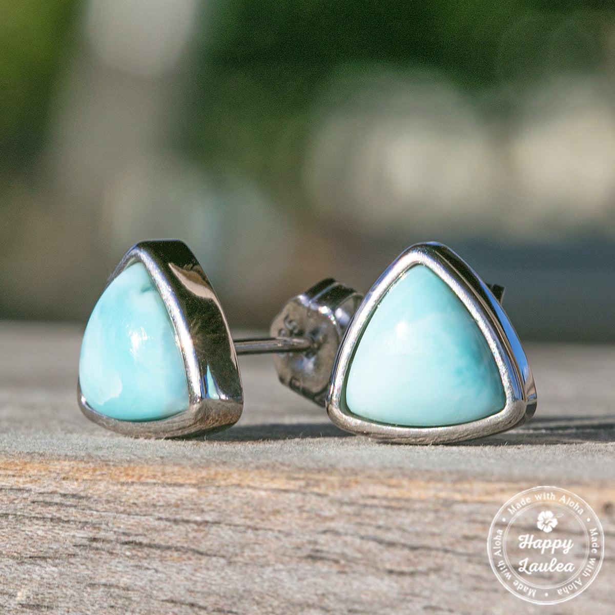 Triangle Shaped Sterling Silver Larimar Stud Earrings