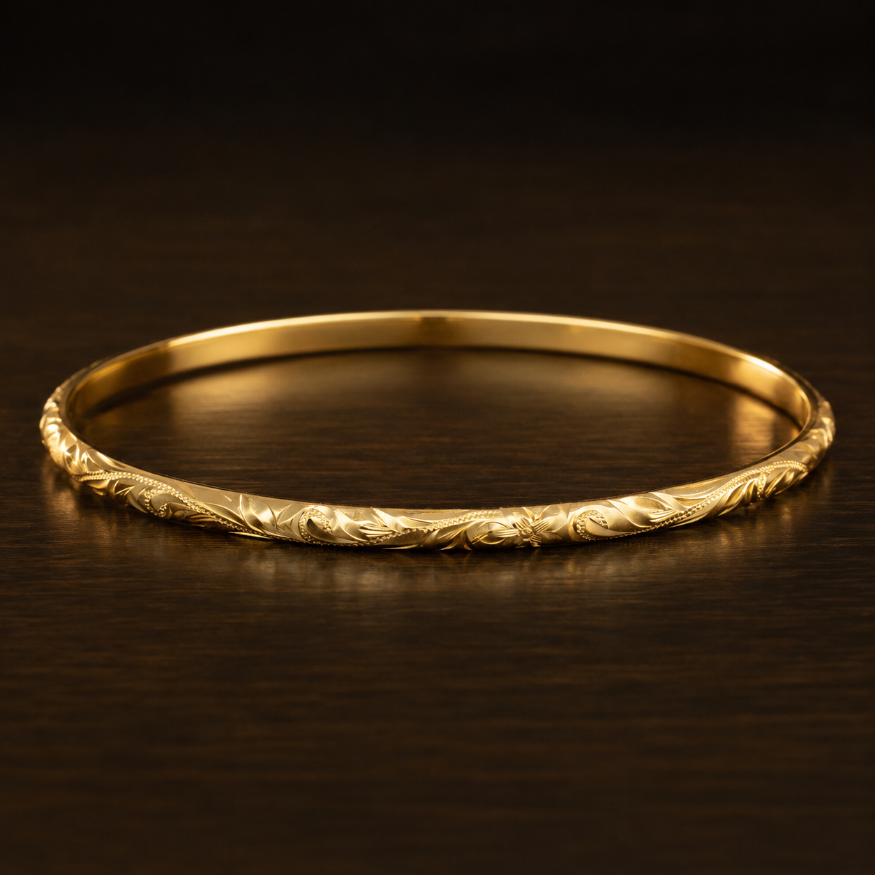 Solid Gold Hawaiian Heirloom Bangle [3mm width] Heritage Design
